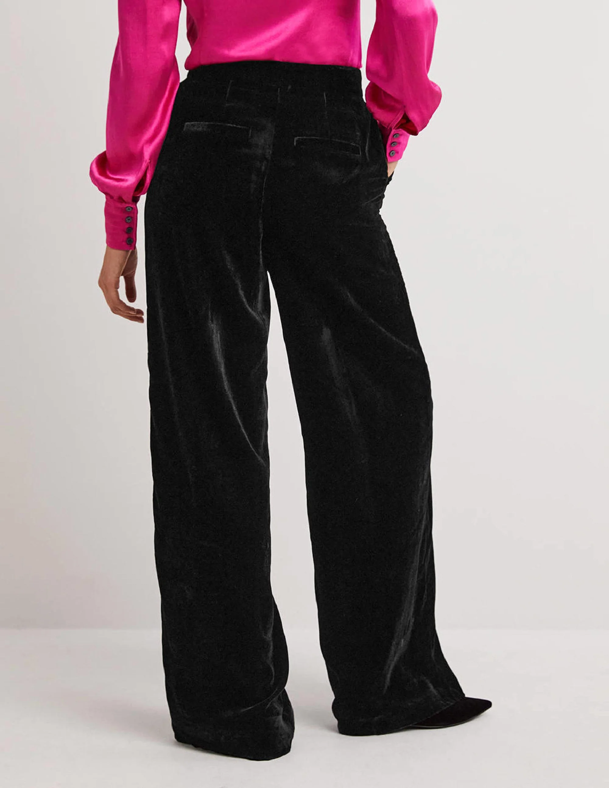 Black Velvet Wide-Leg Trousers-Schwarz, Samt - Image 3