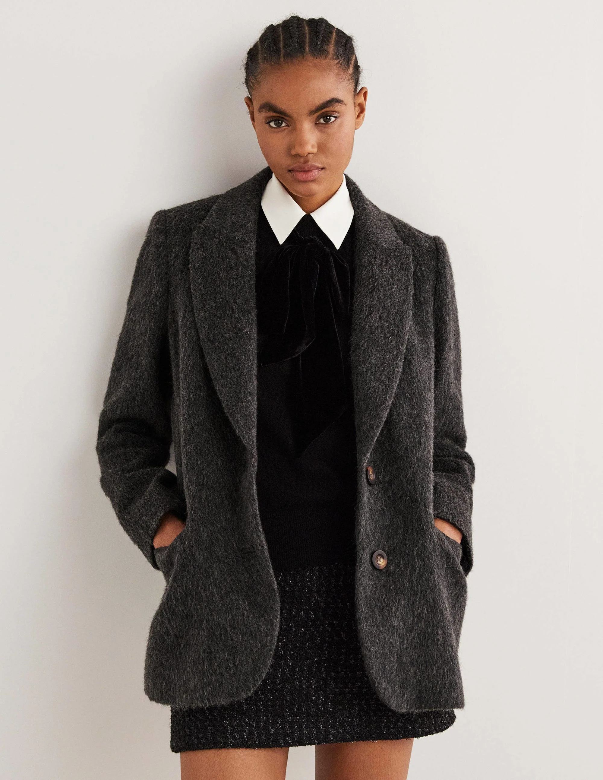 Blazer aus Wolle mit gezeichnetem Muster-Anthrazit