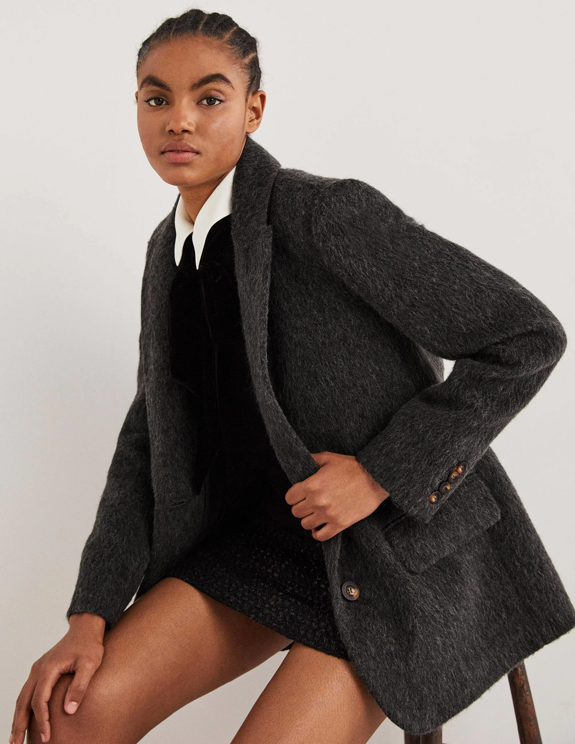 Blazer aus Wolle mit gezeichnetem Muster-Anthrazit - Image 4