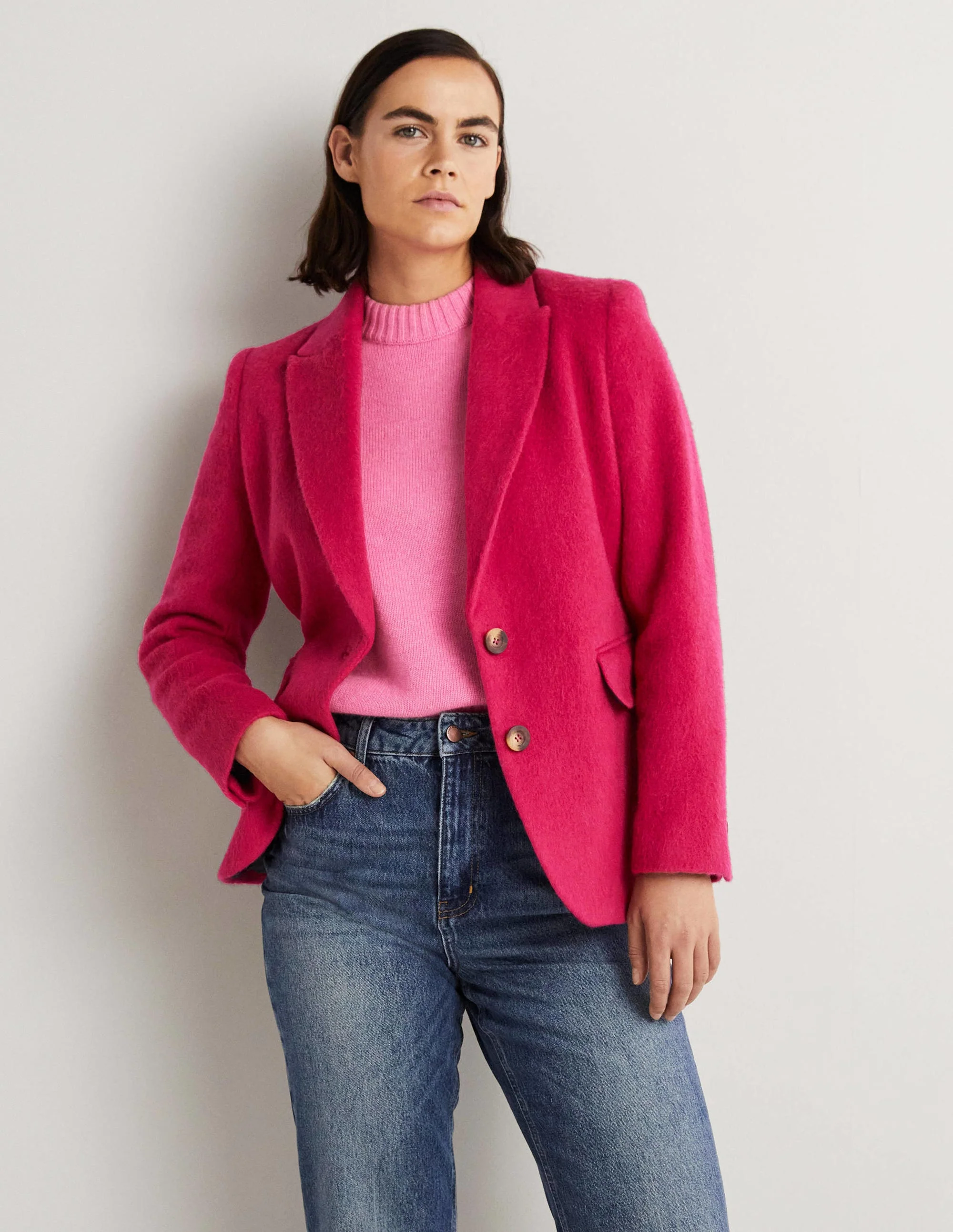 Blazer aus Wolle mit gezeichnetem Muster-Rosa