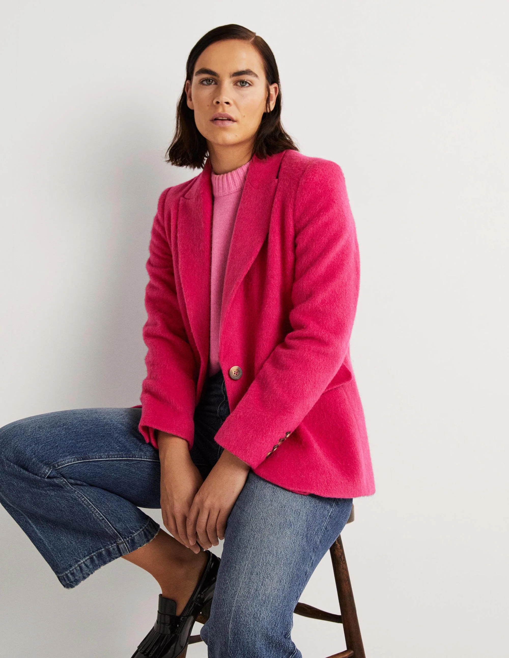 Blazer aus Wolle mit gezeichnetem Muster-Rosa - Image 4