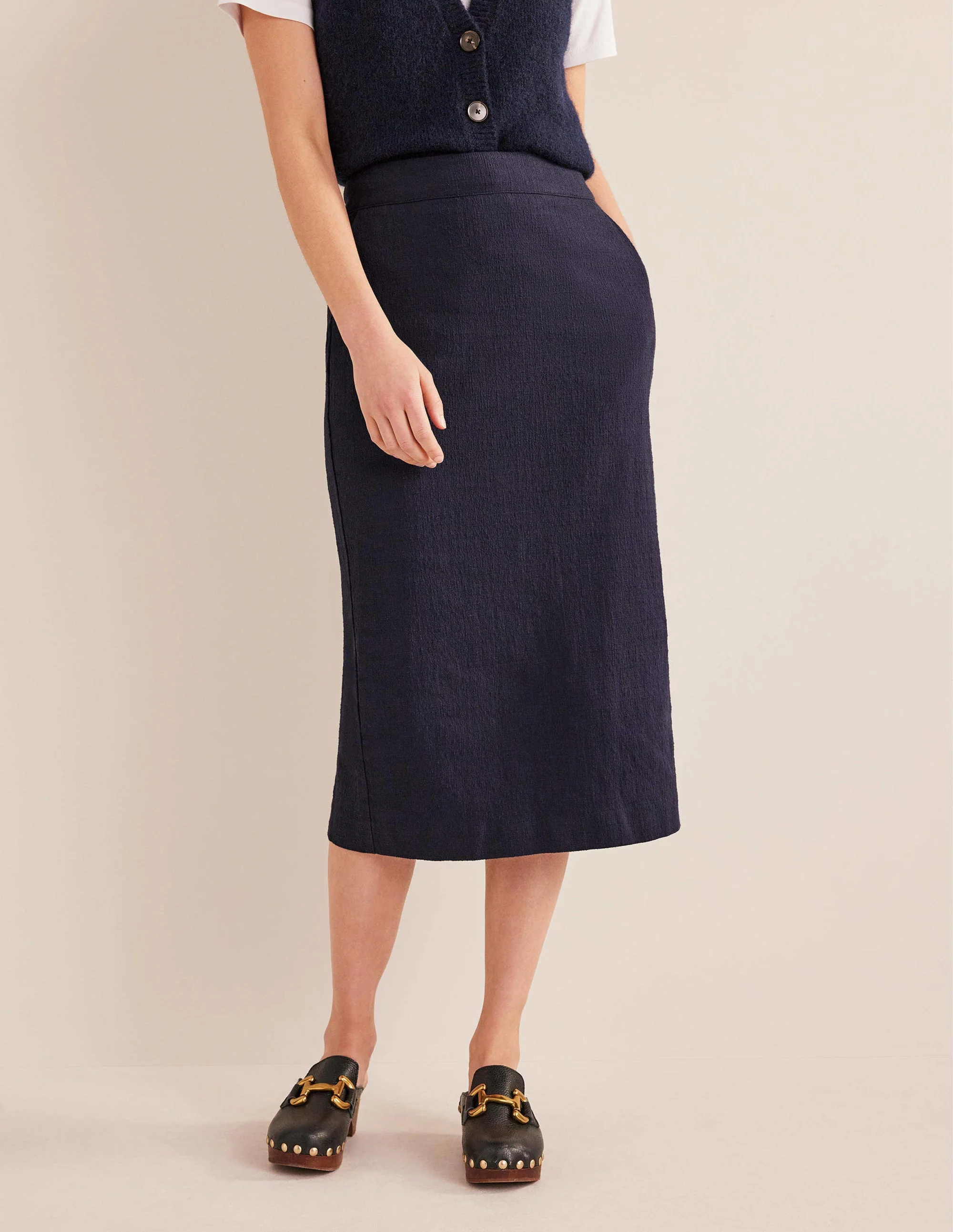Bleistiftrock mit Bi-Stretch-Marineblau - Image 4