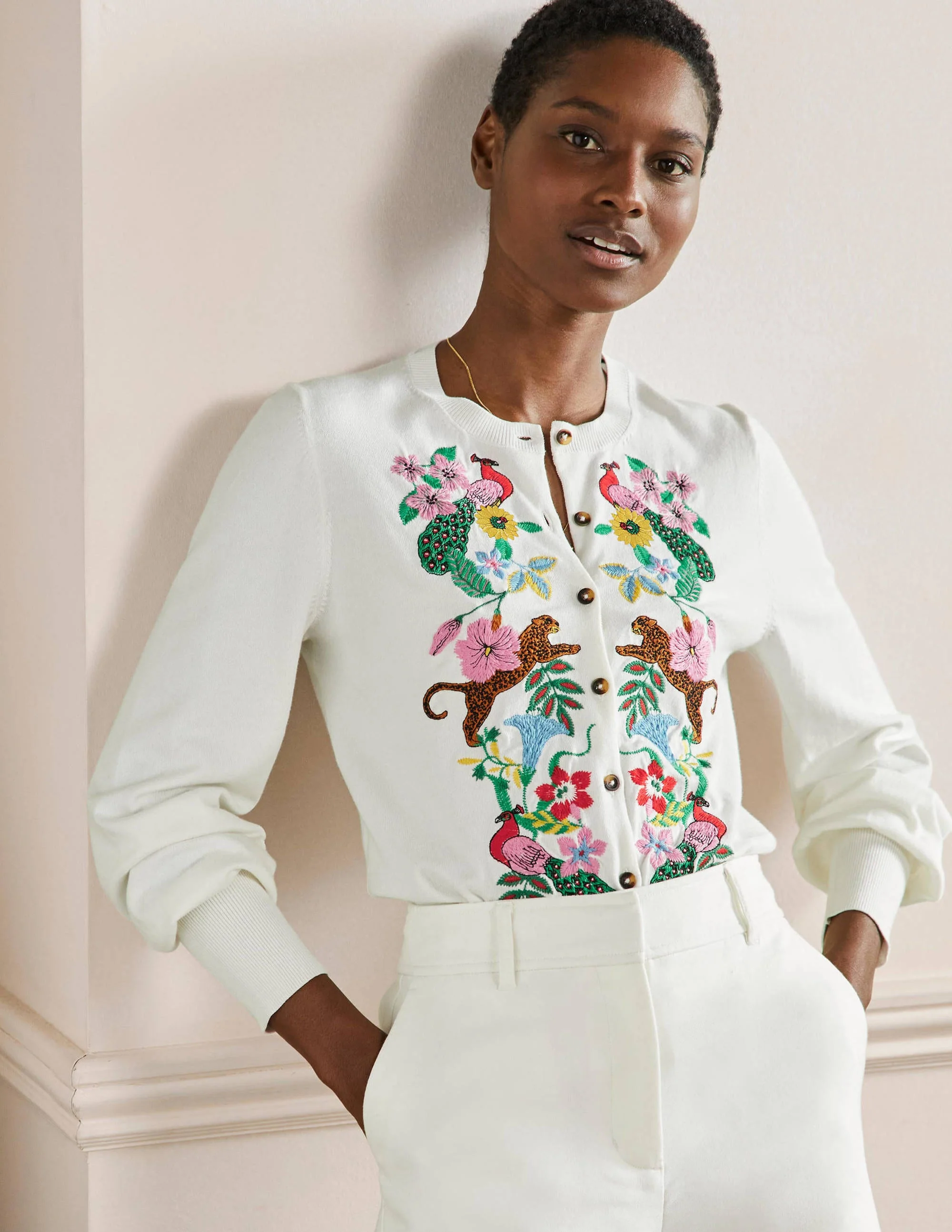 Blouson-Cardigan mit Stickerei-Naturweiß - Image 4