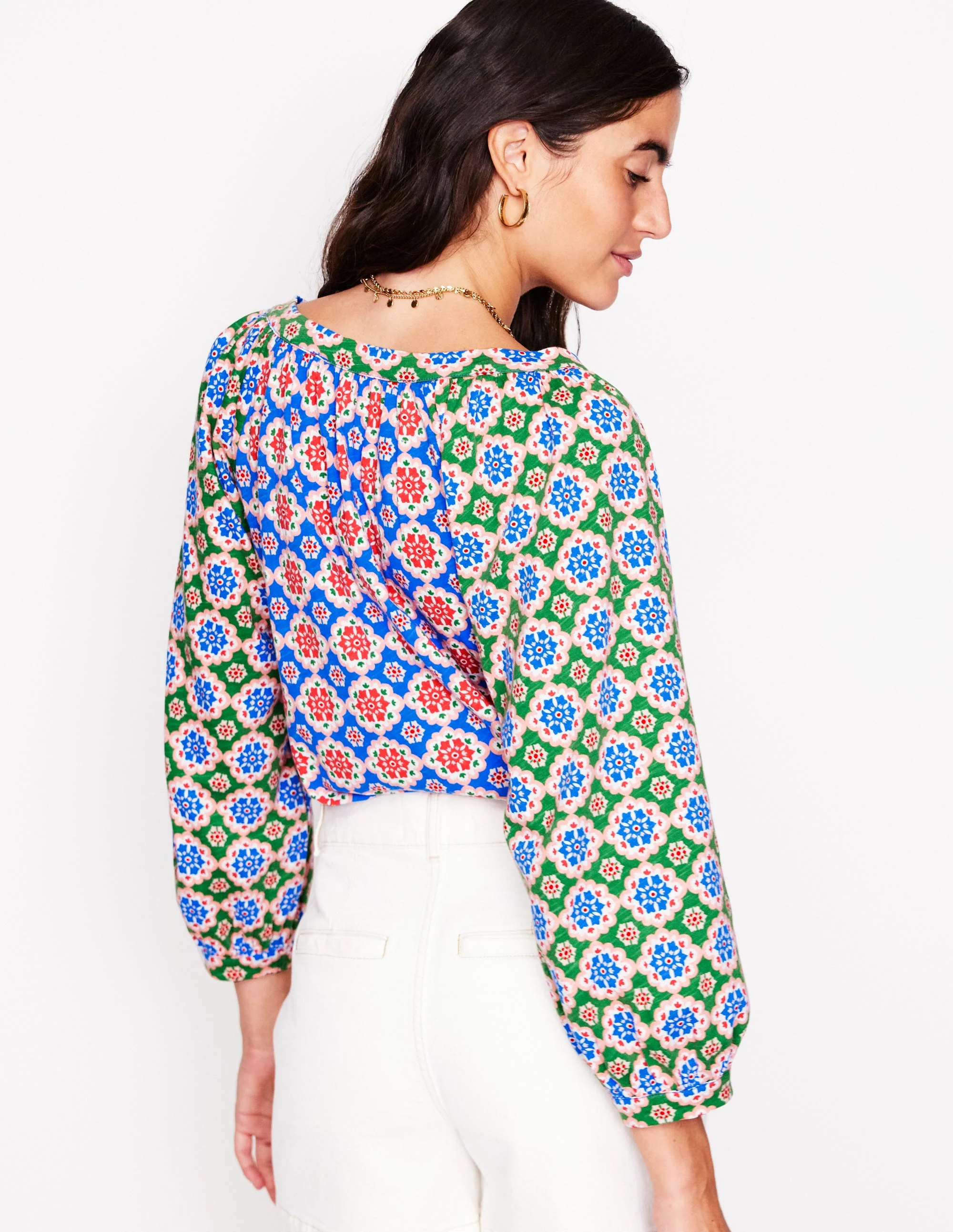 Blouson-Oberteil mit Raglanärmeln-Geometrisches Blütenmuster - Image 7