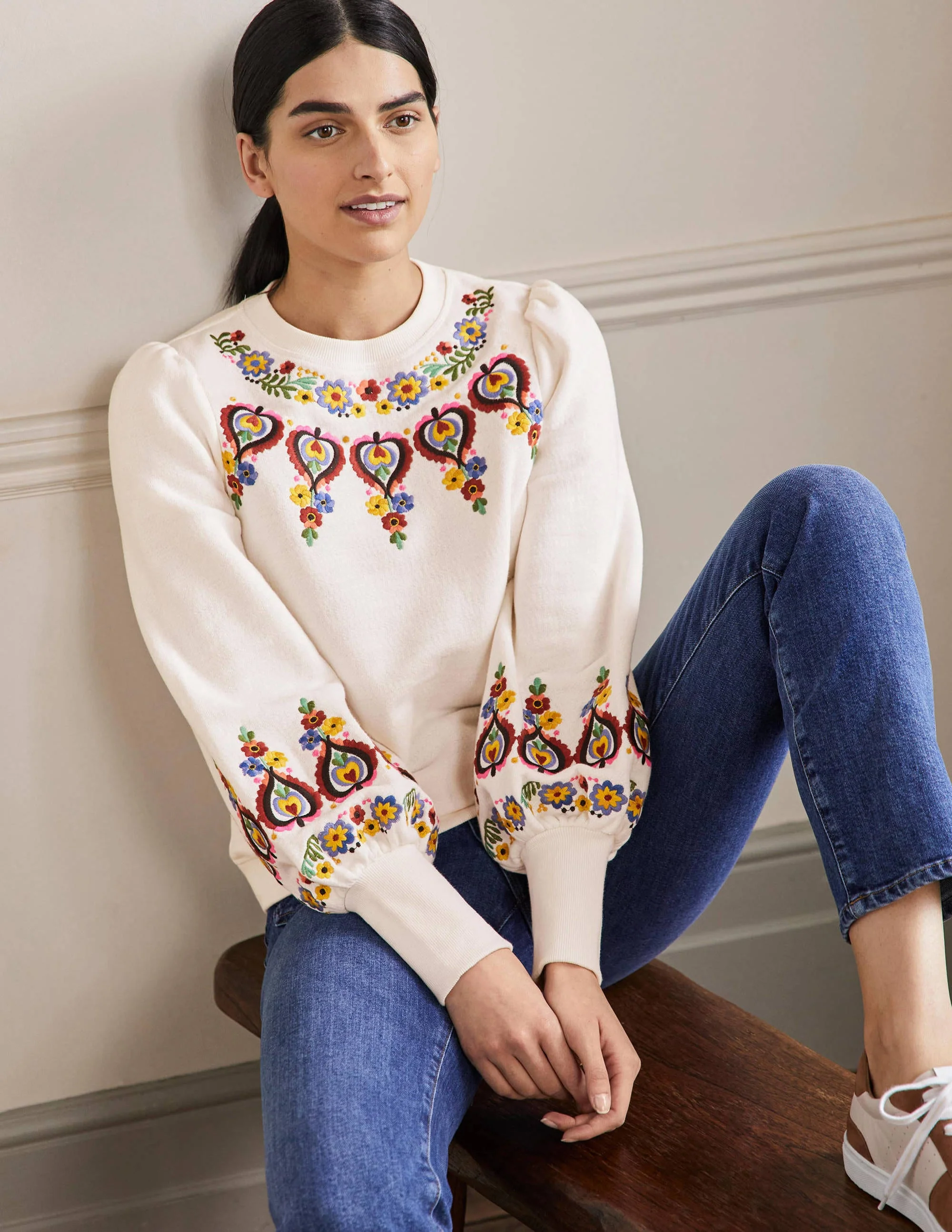 Blouson-Sweatshirt mit Stickerei-Naturweiß, Stickerei - Image 5