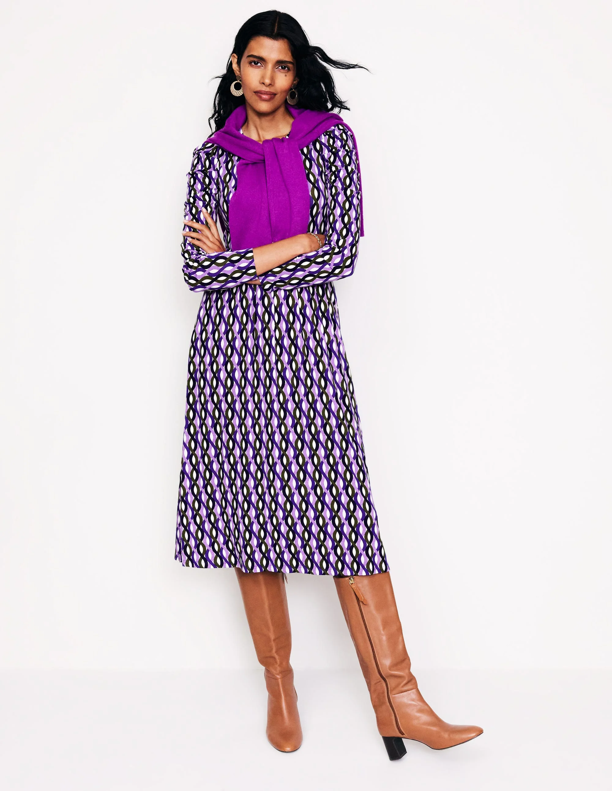 Blousonkleid mit Puffärmeln-Bunt, Gitterwelle - Image 4