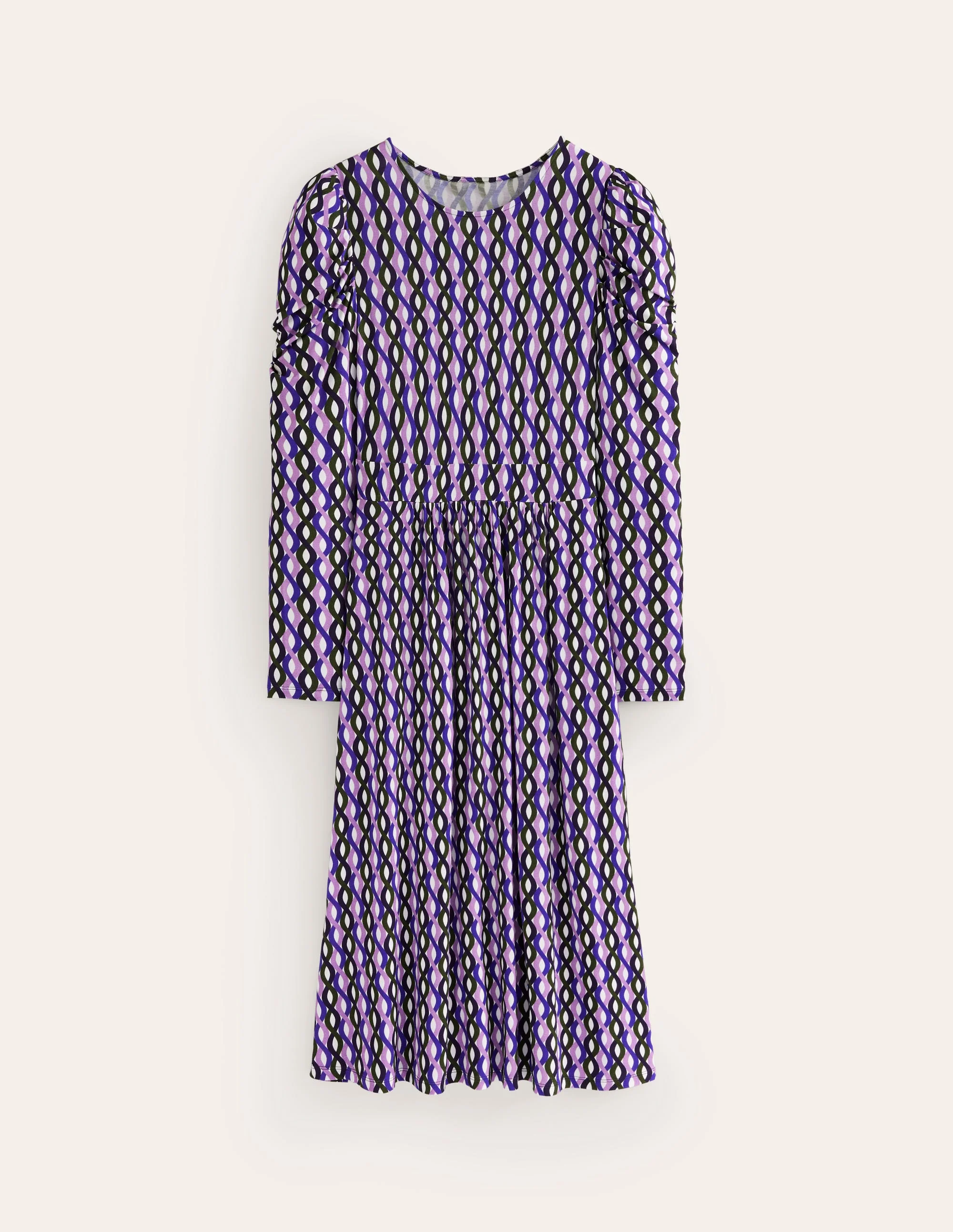 Blousonkleid mit Puffärmeln-Bunt, Gitterwelle - Image 5