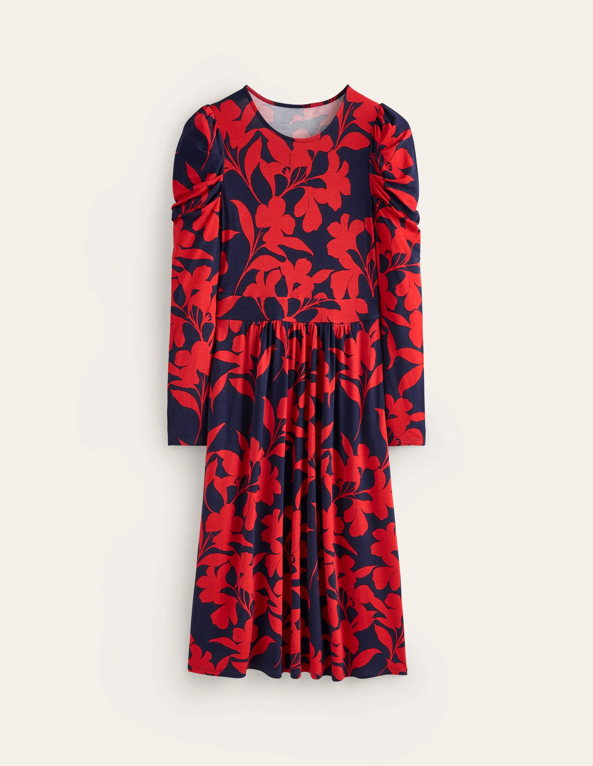 Blousonkleid mit Puffärmeln-Rot, Silhouette Blüte - Image 5