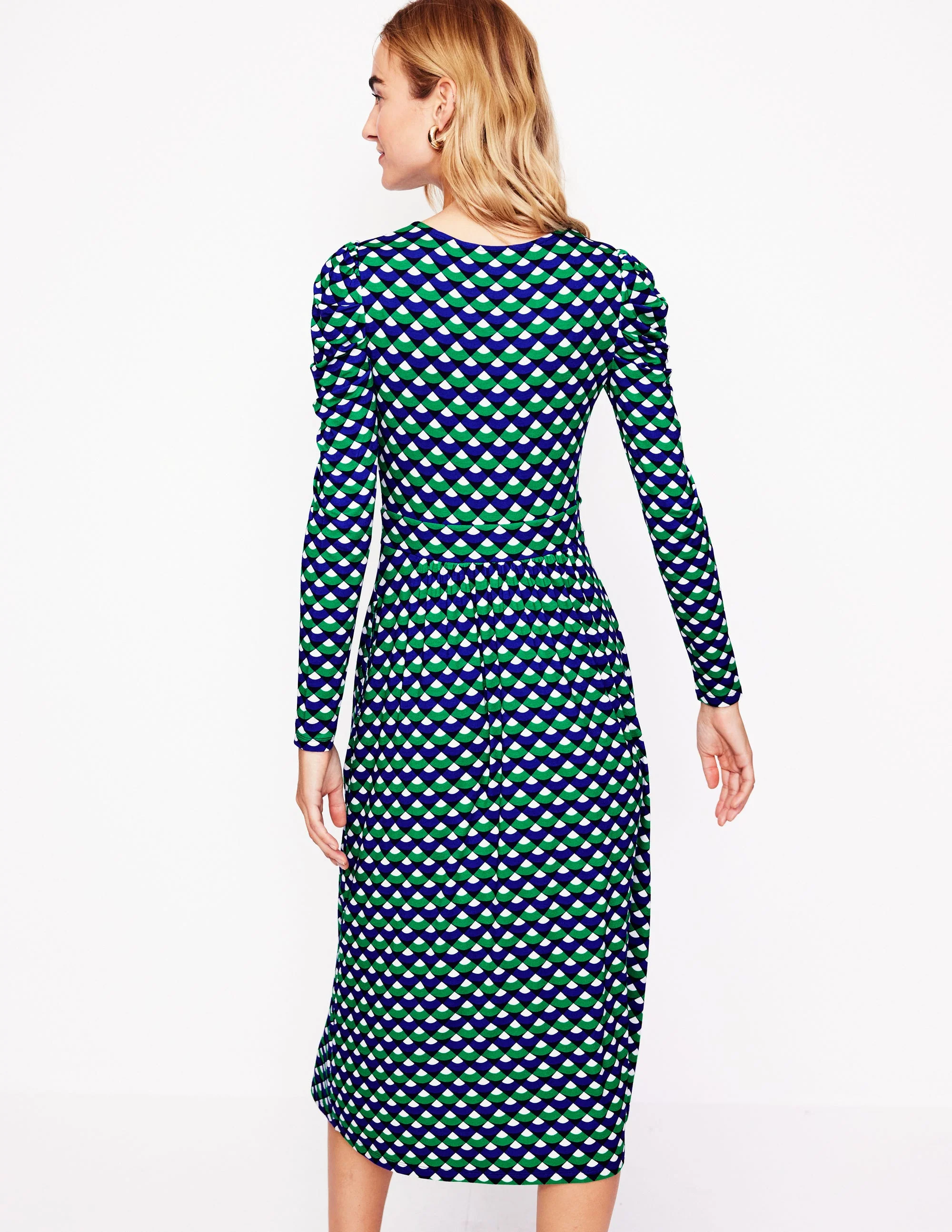 Blousonkleid mit Puffärmeln-Sattes Smaragdgrün, Bogensegment - Image 3