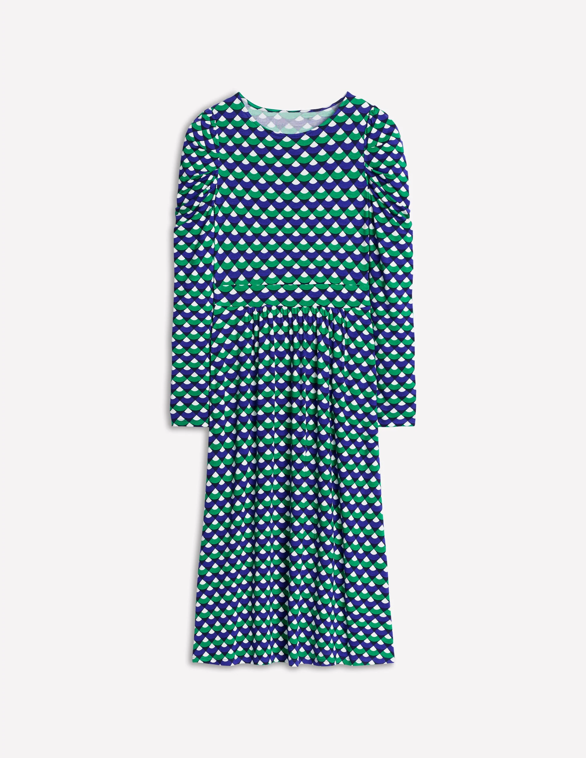 Blousonkleid mit Puffärmeln-Sattes Smaragdgrün, Bogensegment - Image 5