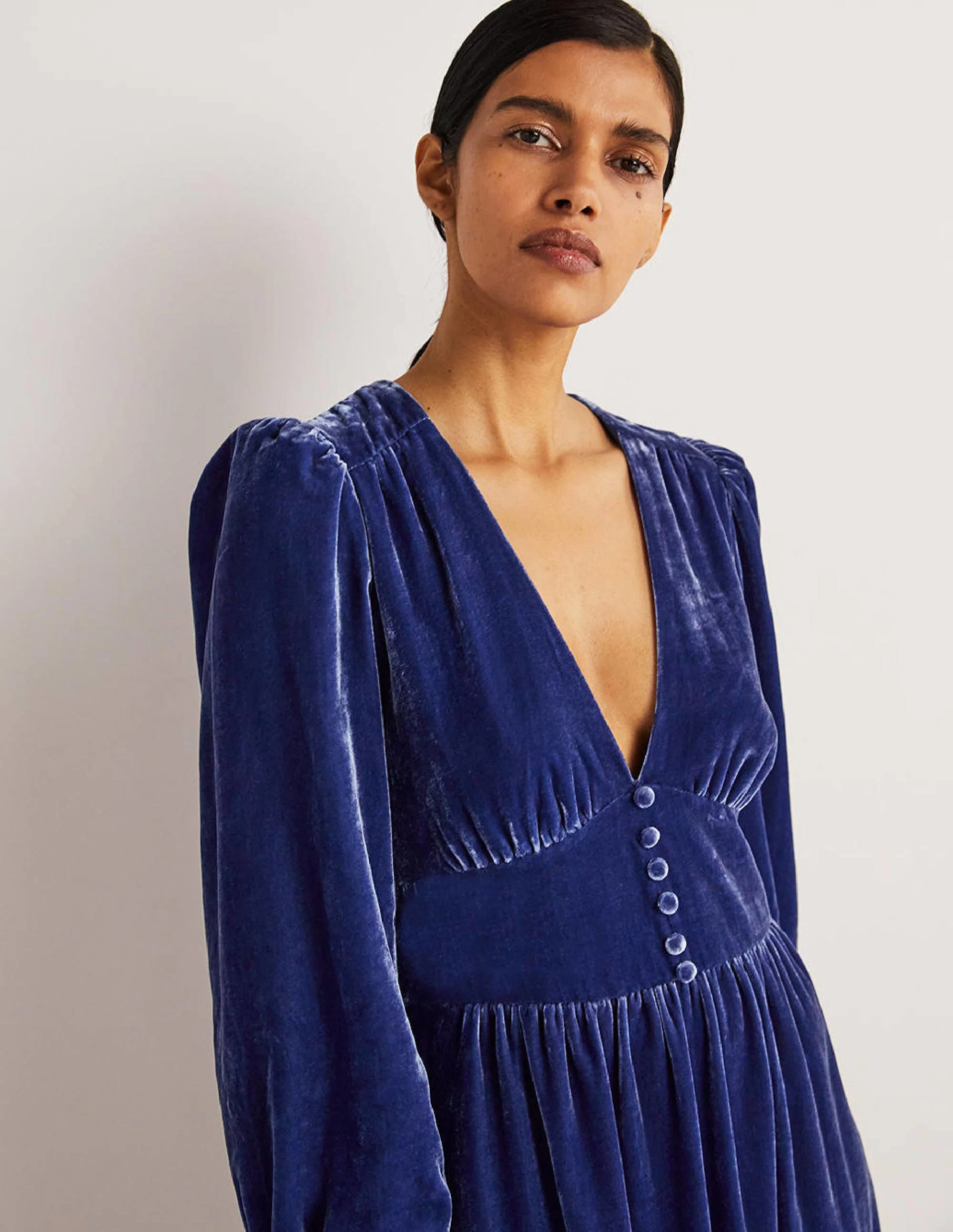 Blue Velvet Midi Party Dress-Meerblau - Image 2