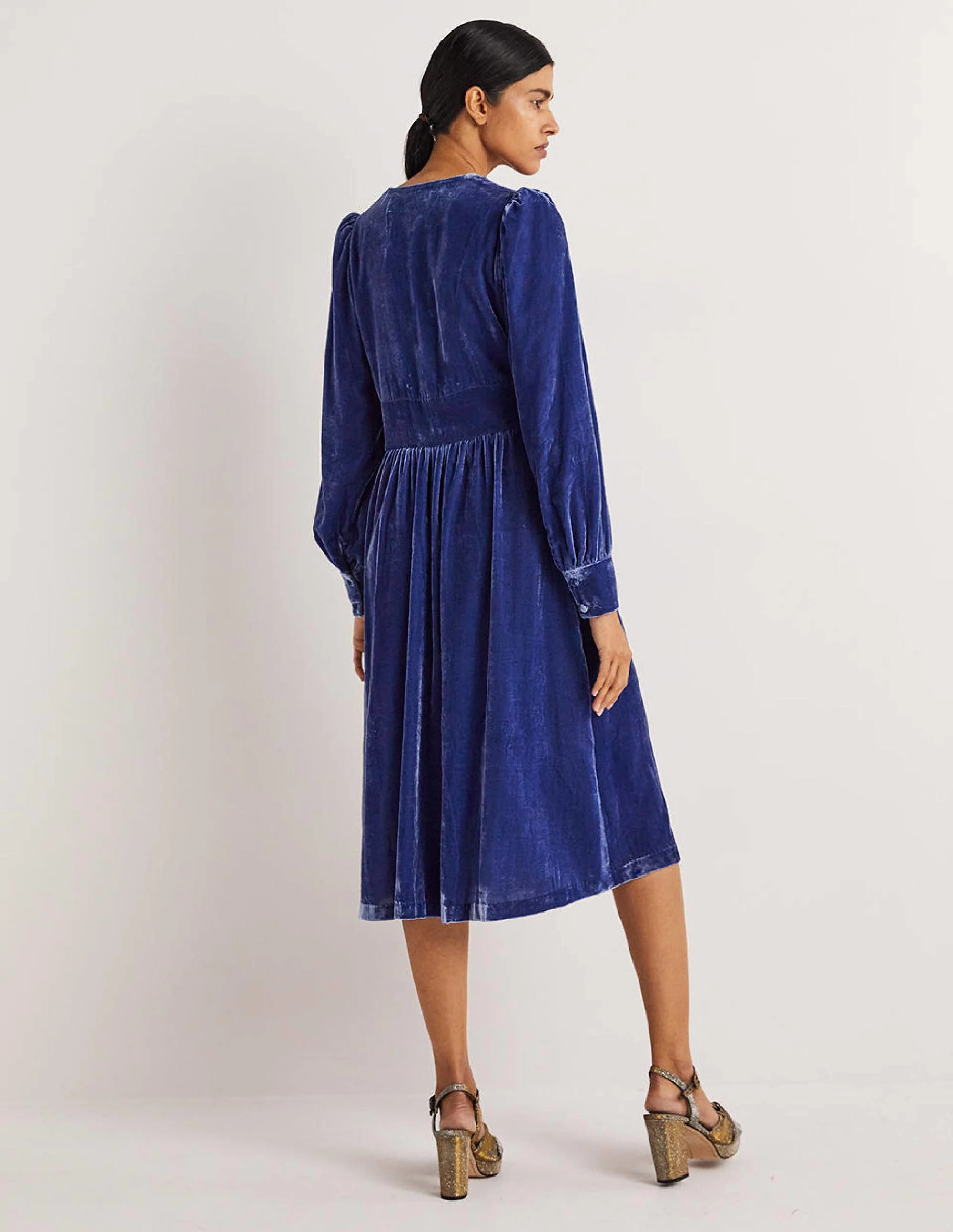 Blue Velvet Midi Party Dress-Meerblau - Image 3