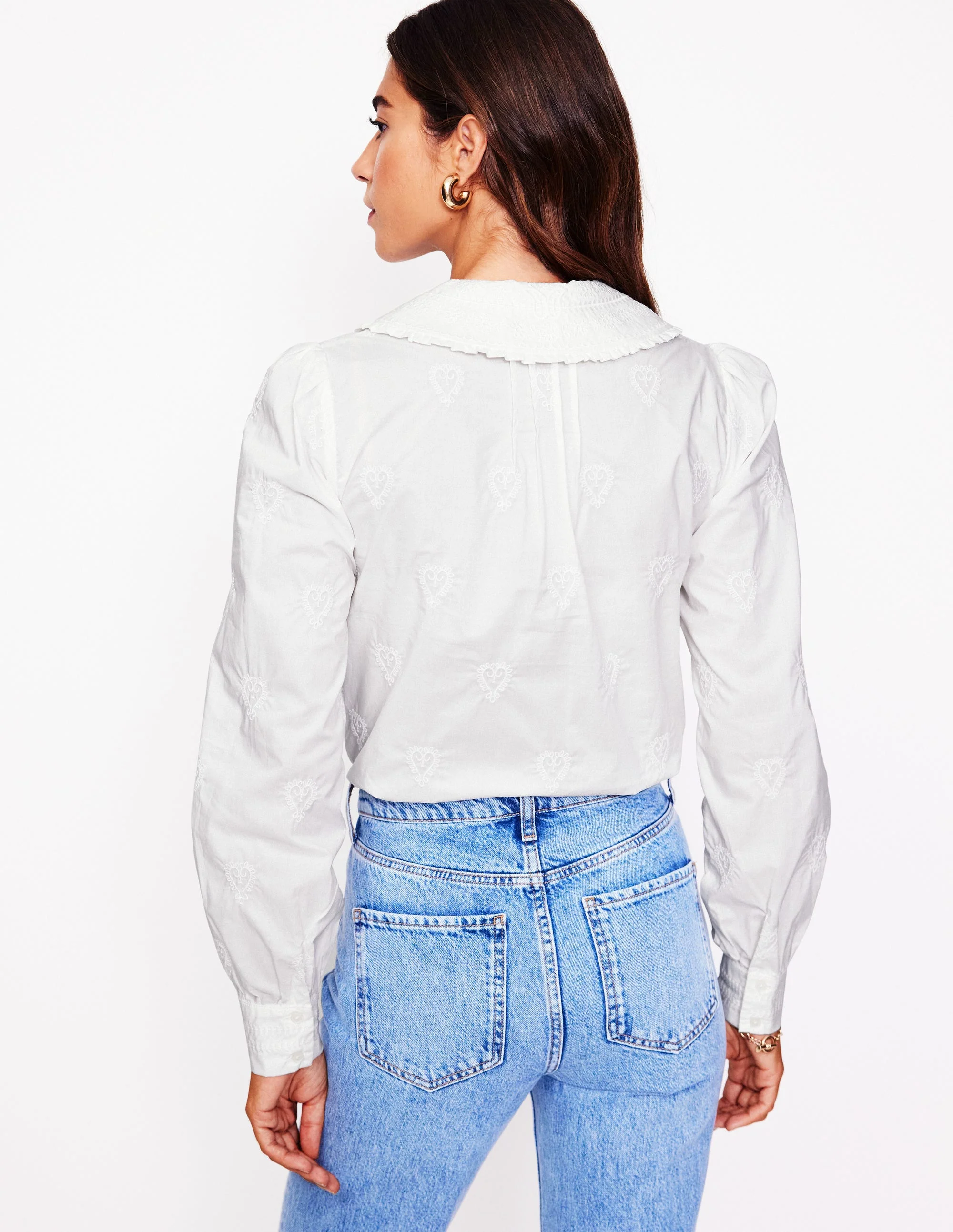 Bluse mit besticktem Kragen-Weiß - Image 3