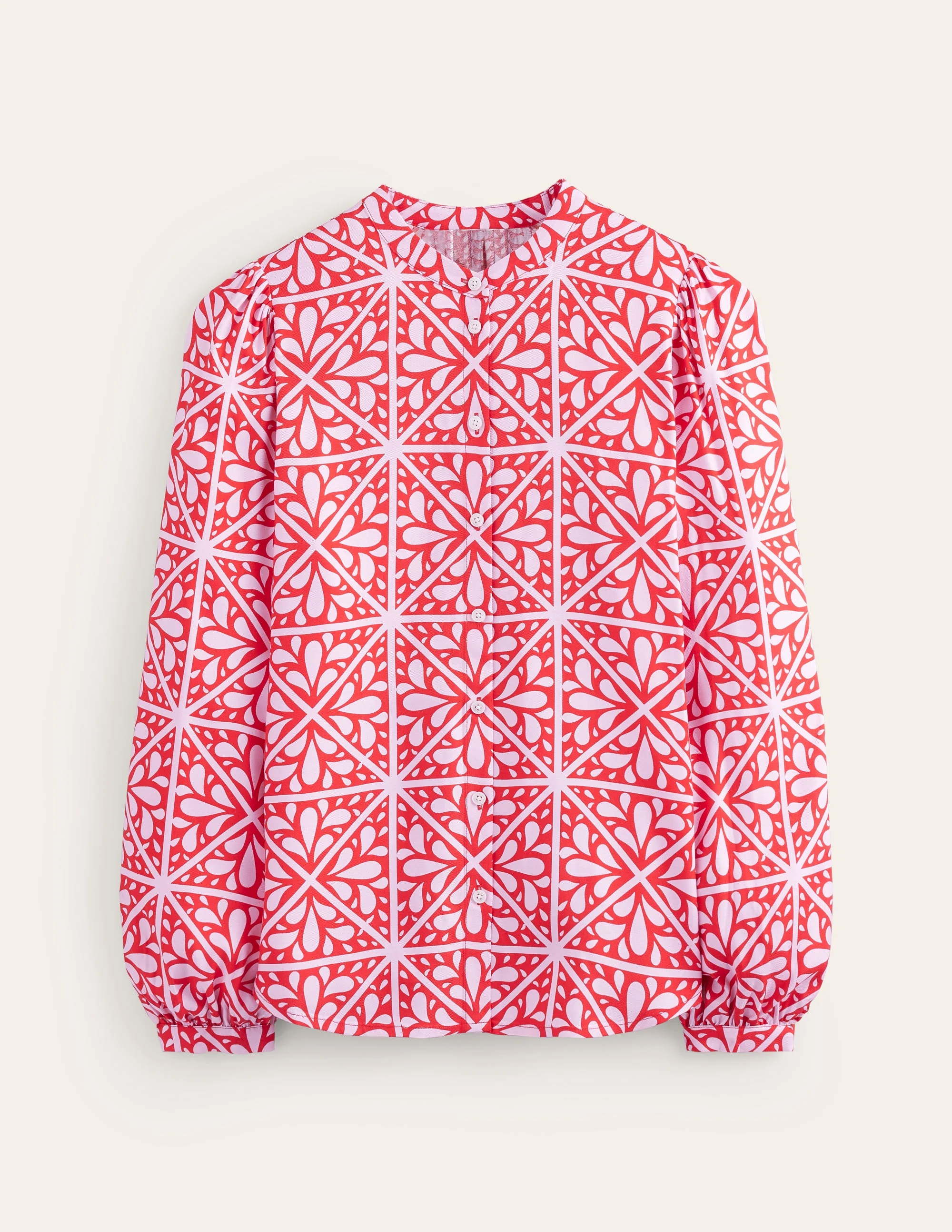 Bluse mit Blousonärmeln-Flame Scarlet, Florales Mosaik - Image 5