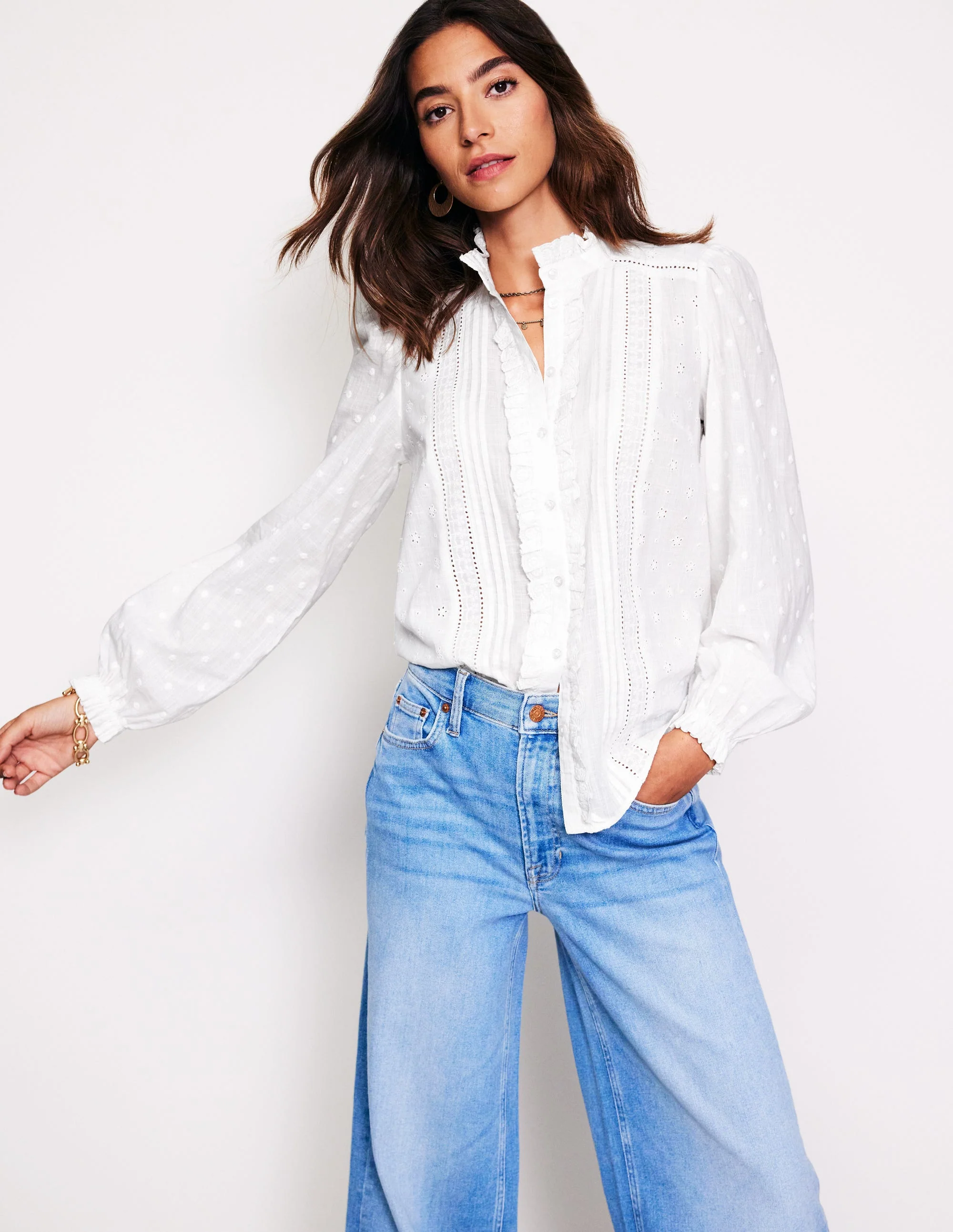 Bluse mit Lochstickerei-Weiß