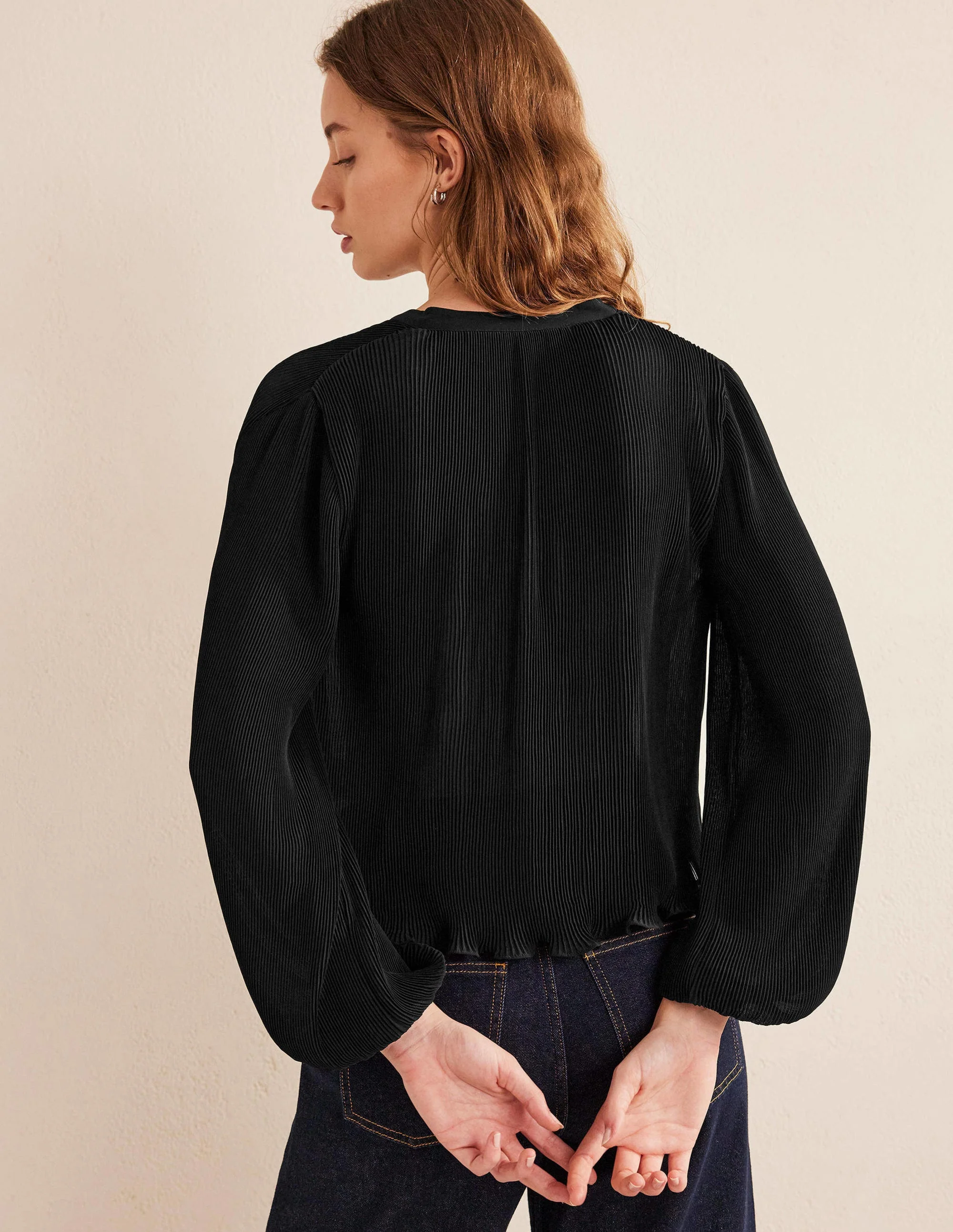 Bluse mit Plisseefalten-Schwarz - Image 3