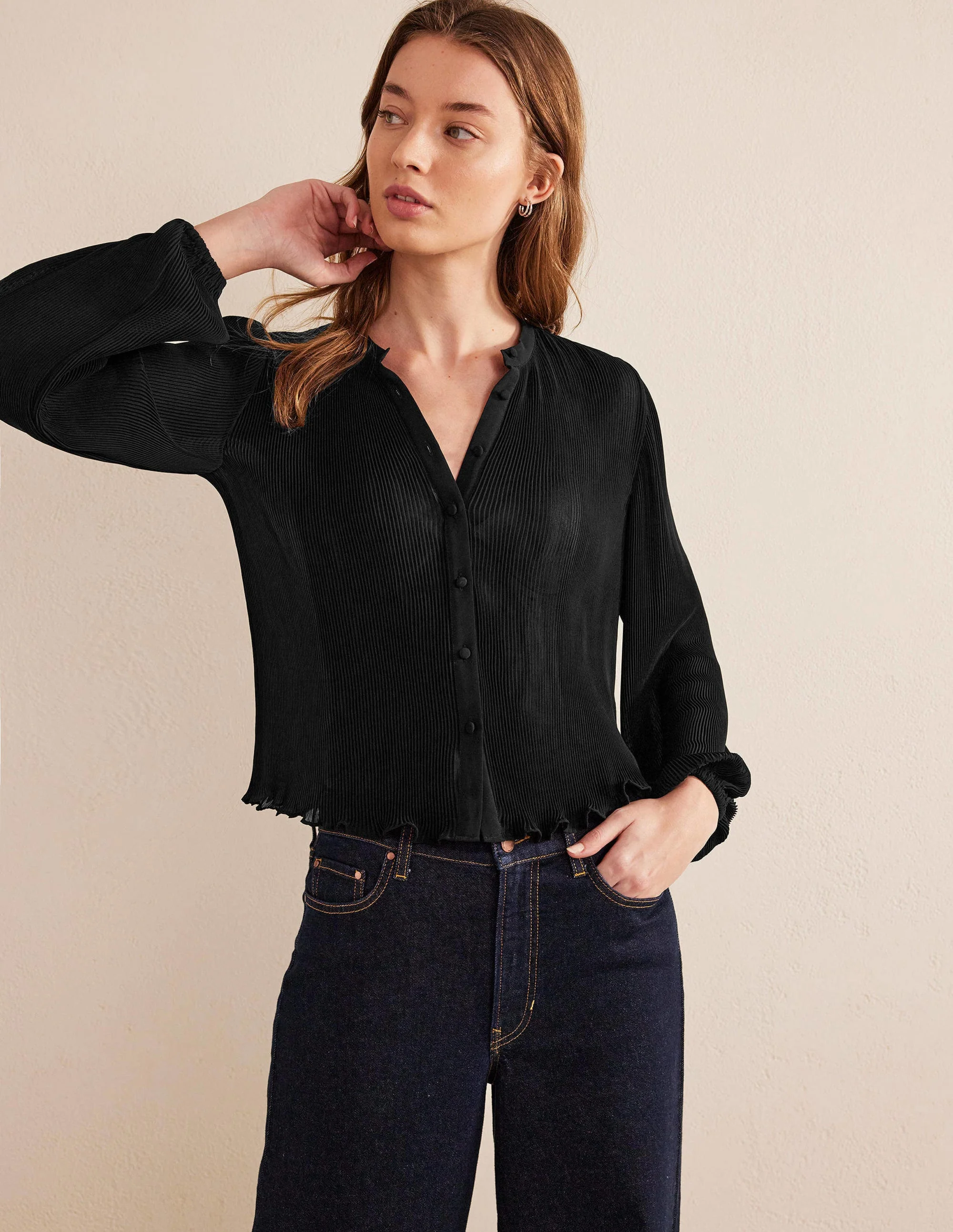 Bluse mit Plisseefalten-Schwarz - Image 4