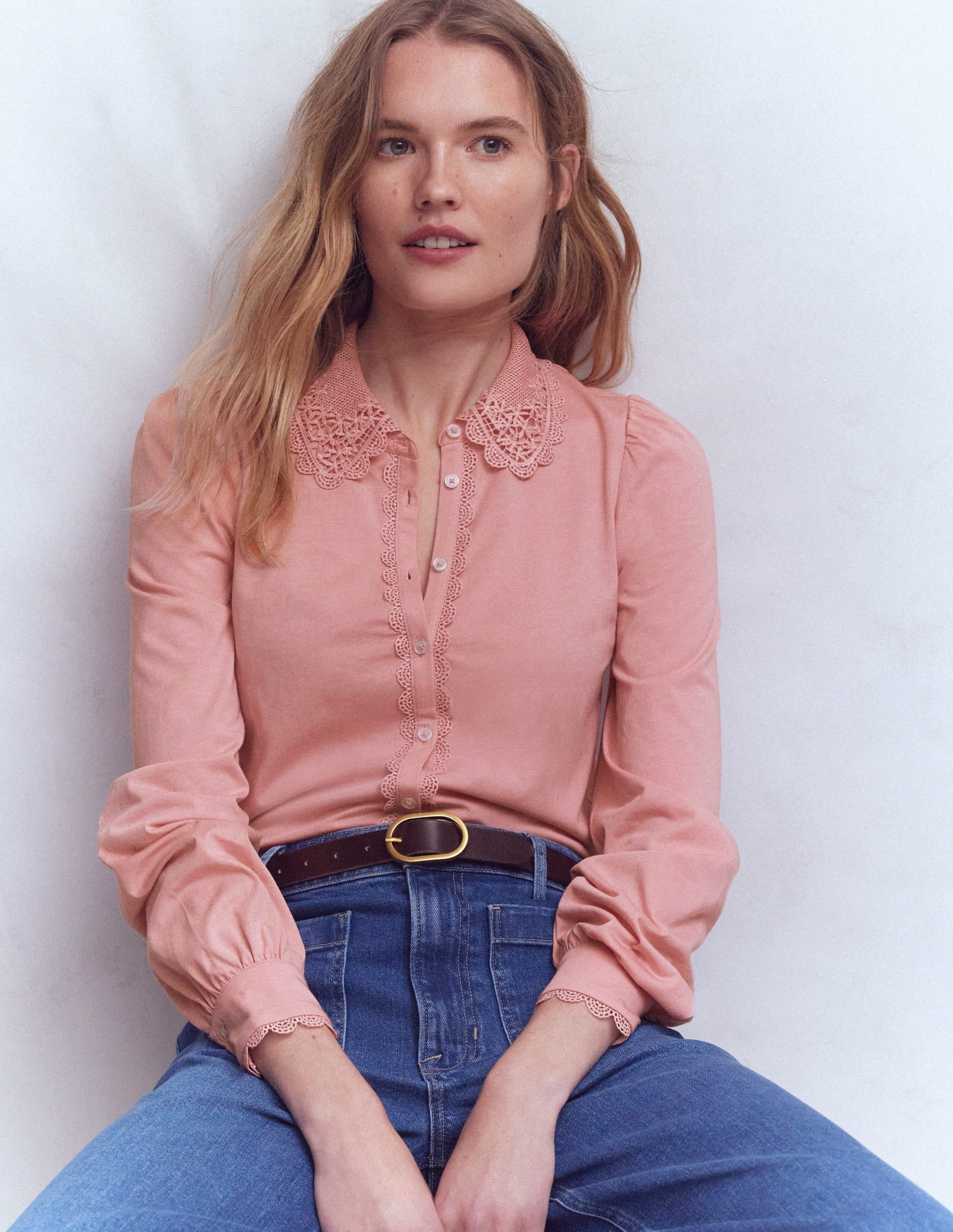 Bluse mit Spitzenkragen-ROSA
