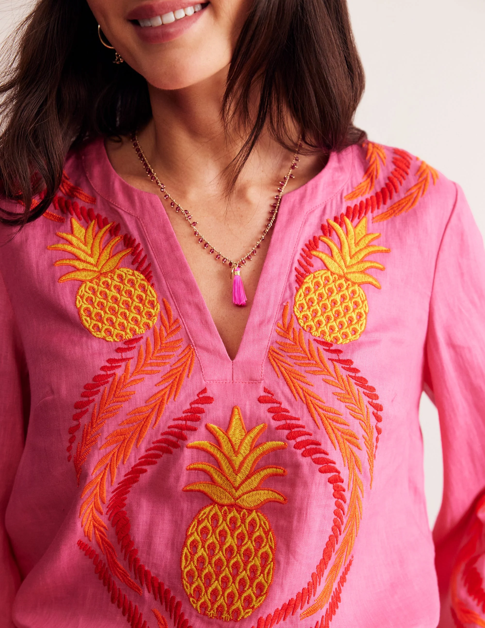 Bonnie Leinenoberteil-Sangria Sunset Pink, Ananas - Image 2