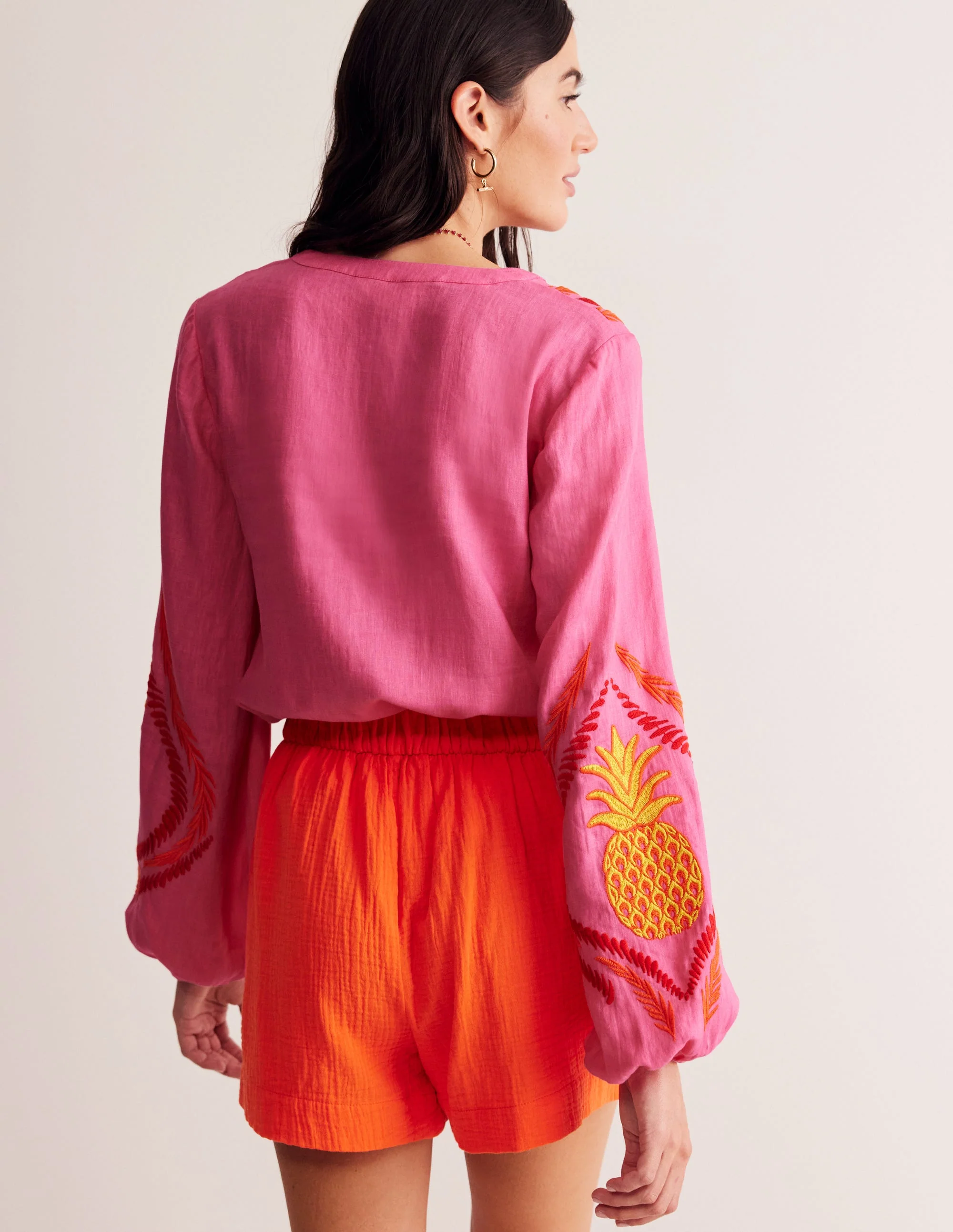 Bonnie Leinenoberteil-Sangria Sunset Pink, Ananas - Image 3