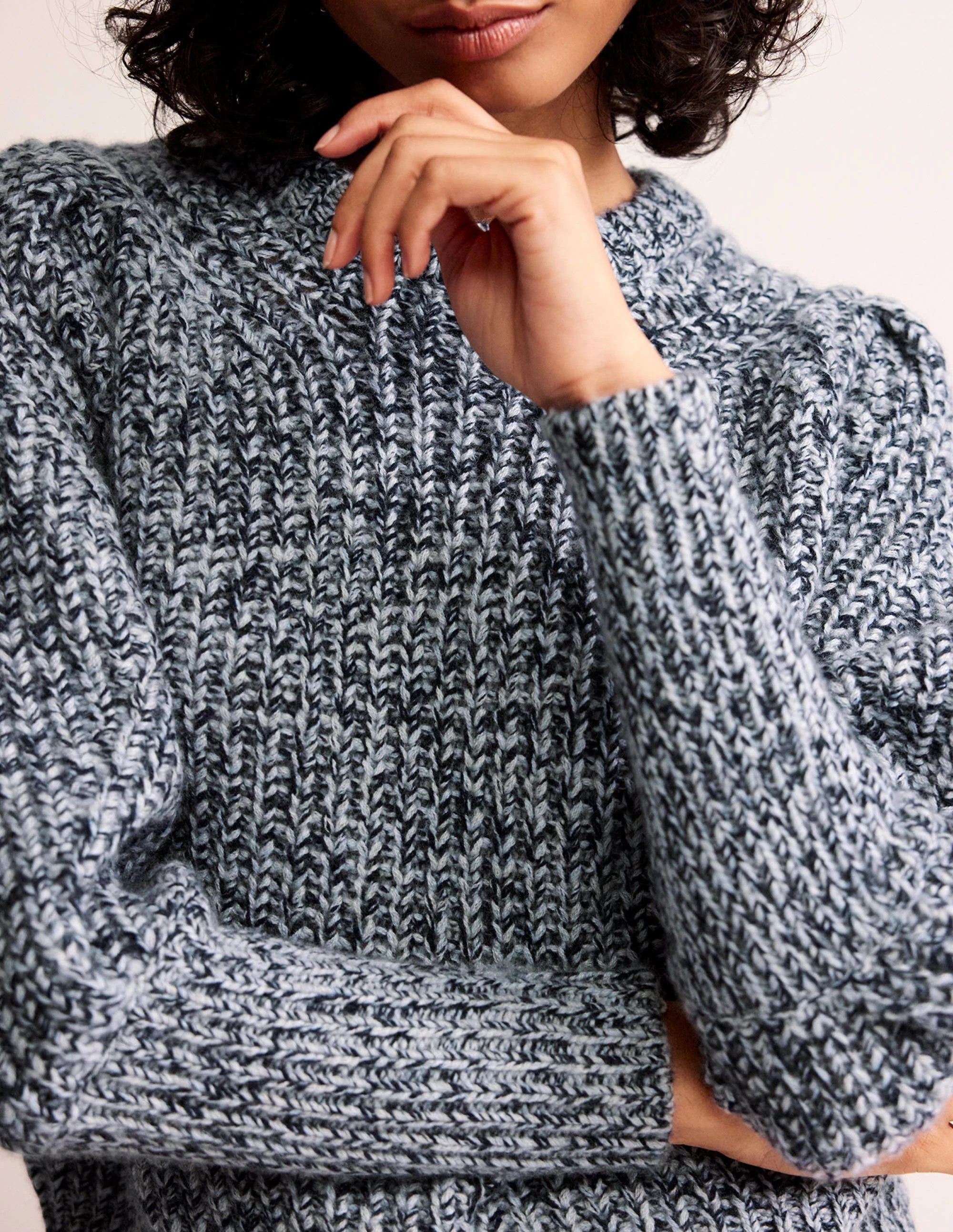 Breiter Kaschmirpullover mit Rippstruktur-Blues Melange - Image 2
