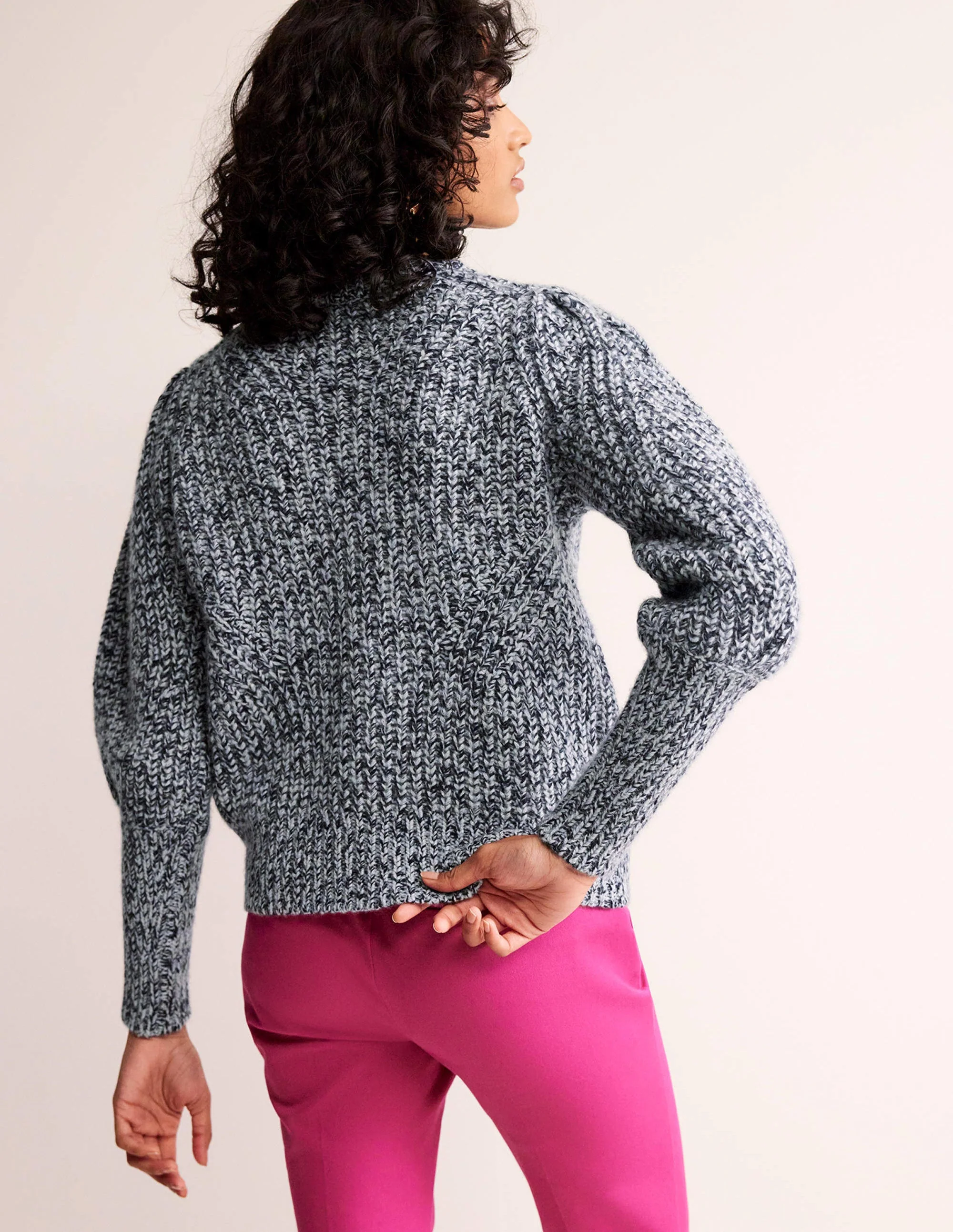 Breiter Kaschmirpullover mit Rippstruktur-Blues Melange - Image 3