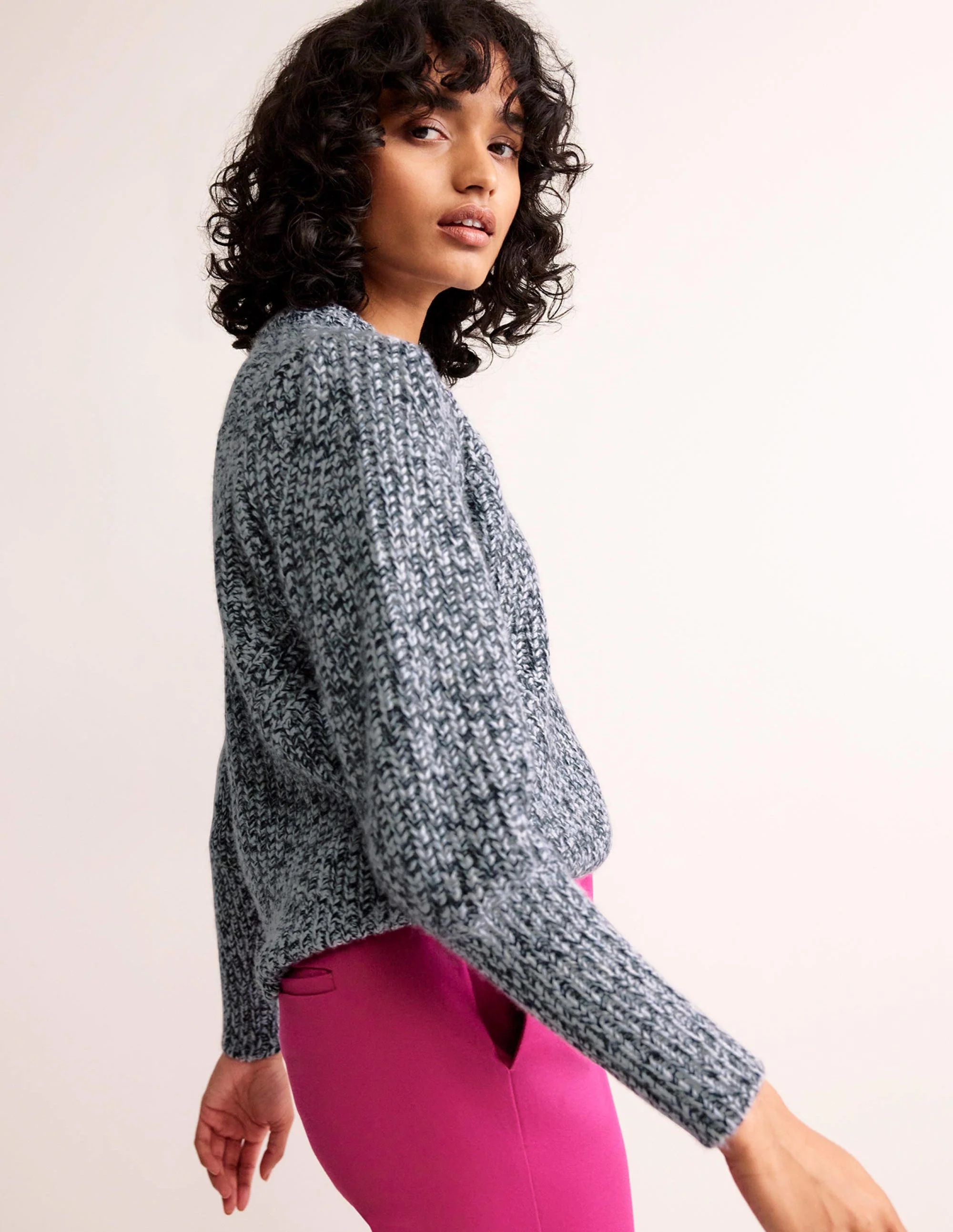 Breiter Kaschmirpullover mit Rippstruktur-Blues Melange - Image 4