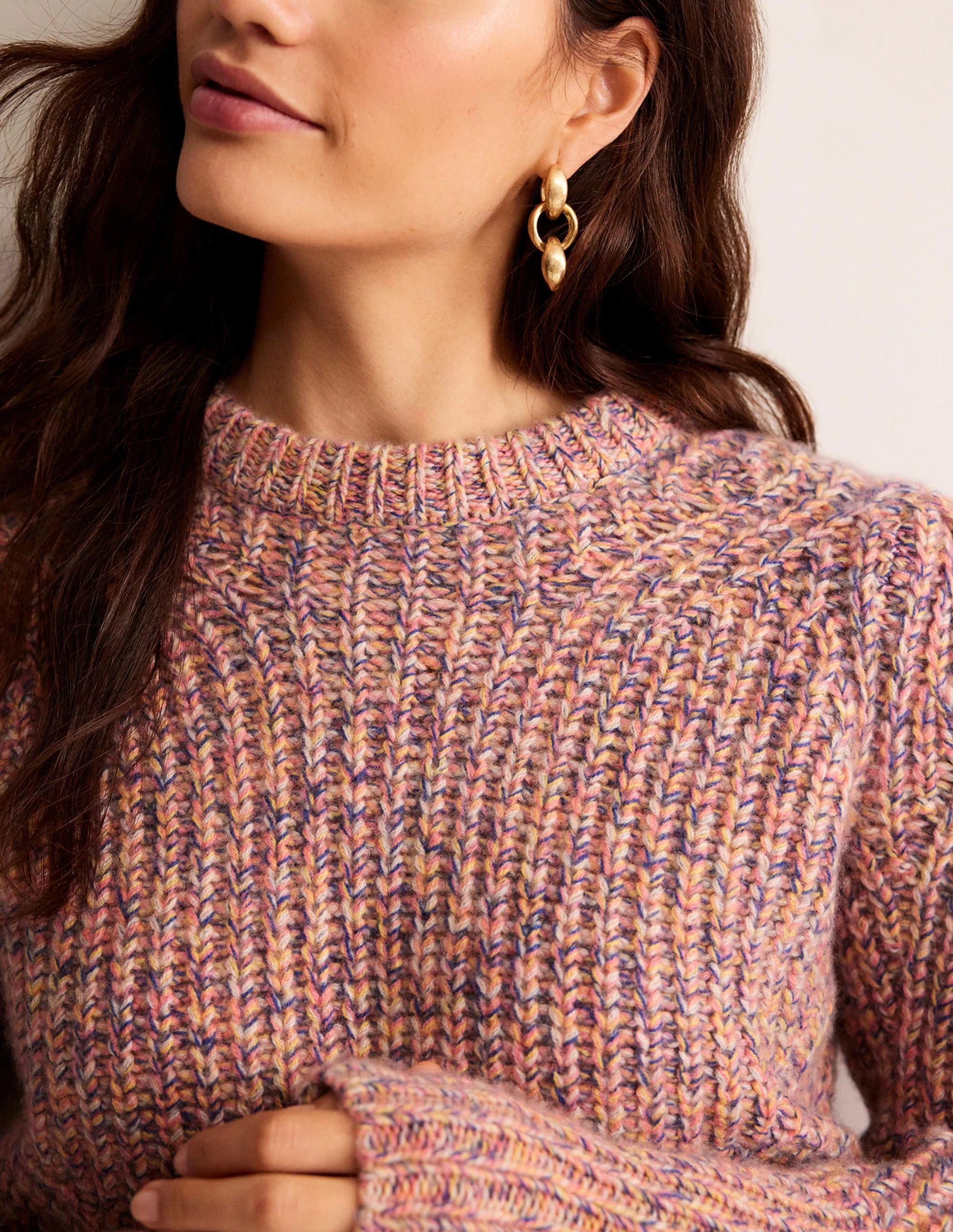 Breiter Kaschmirpullover mit Rippstruktur-Dusty Rose Marl - Image 2