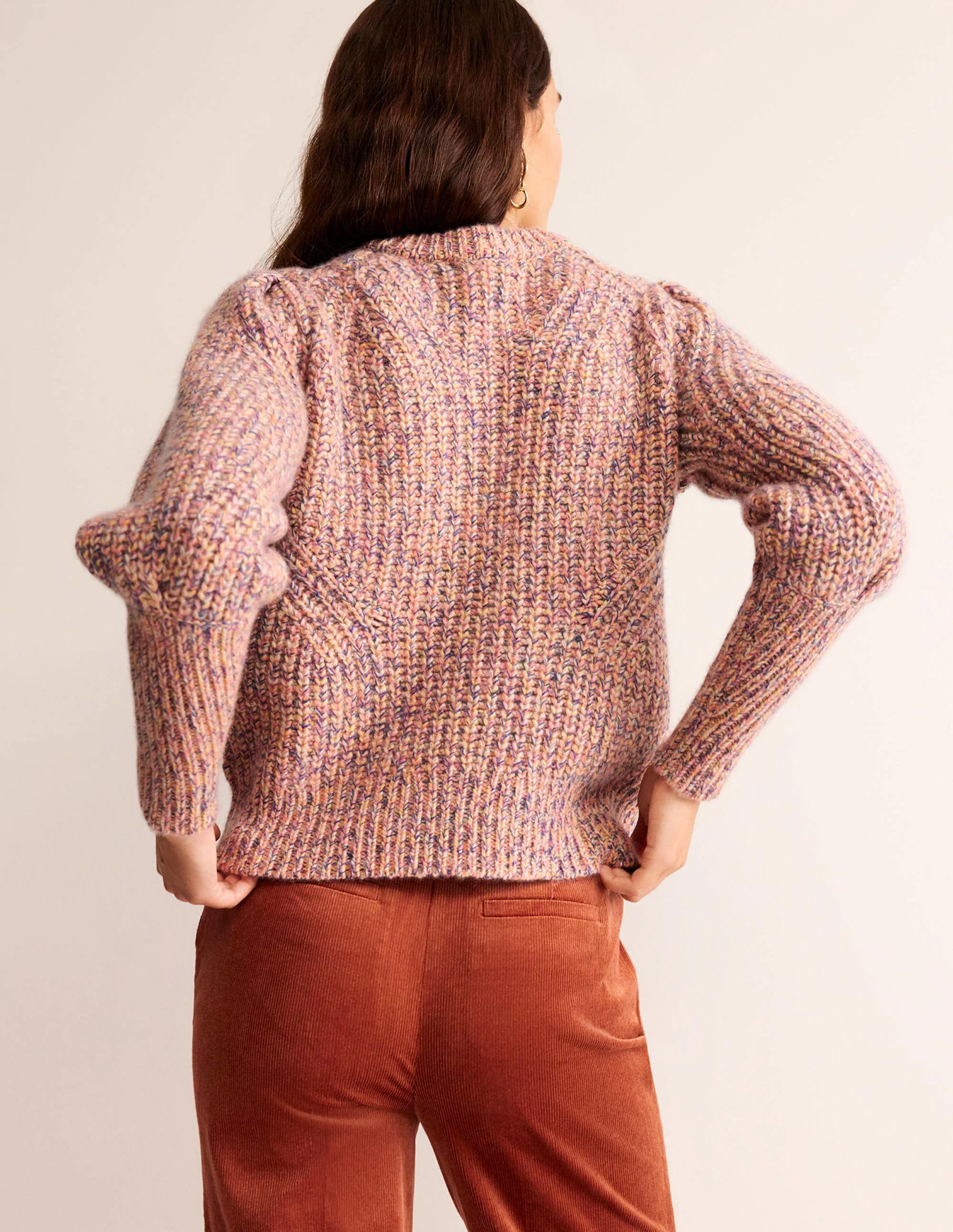 Breiter Kaschmirpullover mit Rippstruktur-Dusty Rose Marl - Image 3