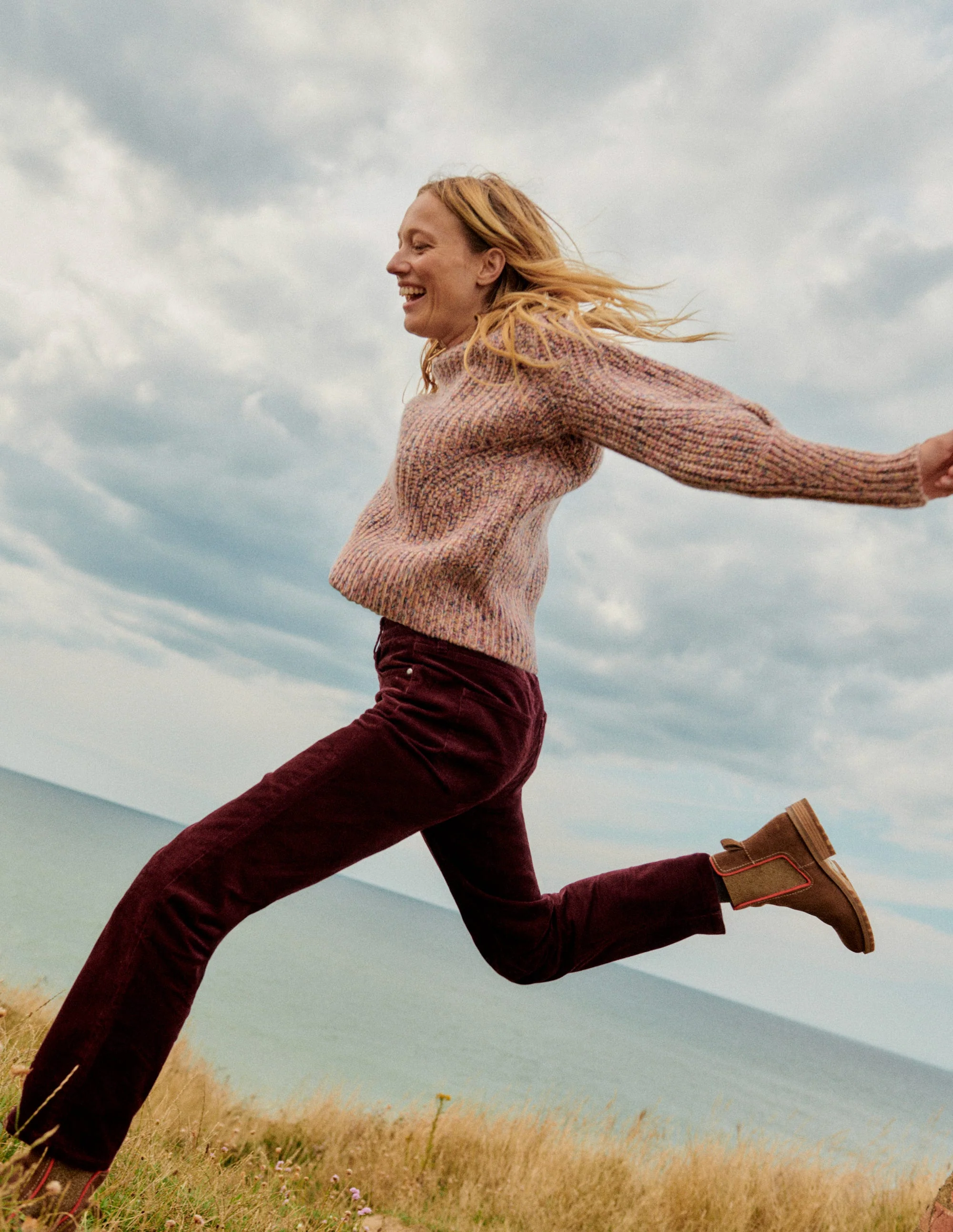 Breiter Kaschmirpullover mit Rippstruktur-Dusty Rose Marl - Image 5