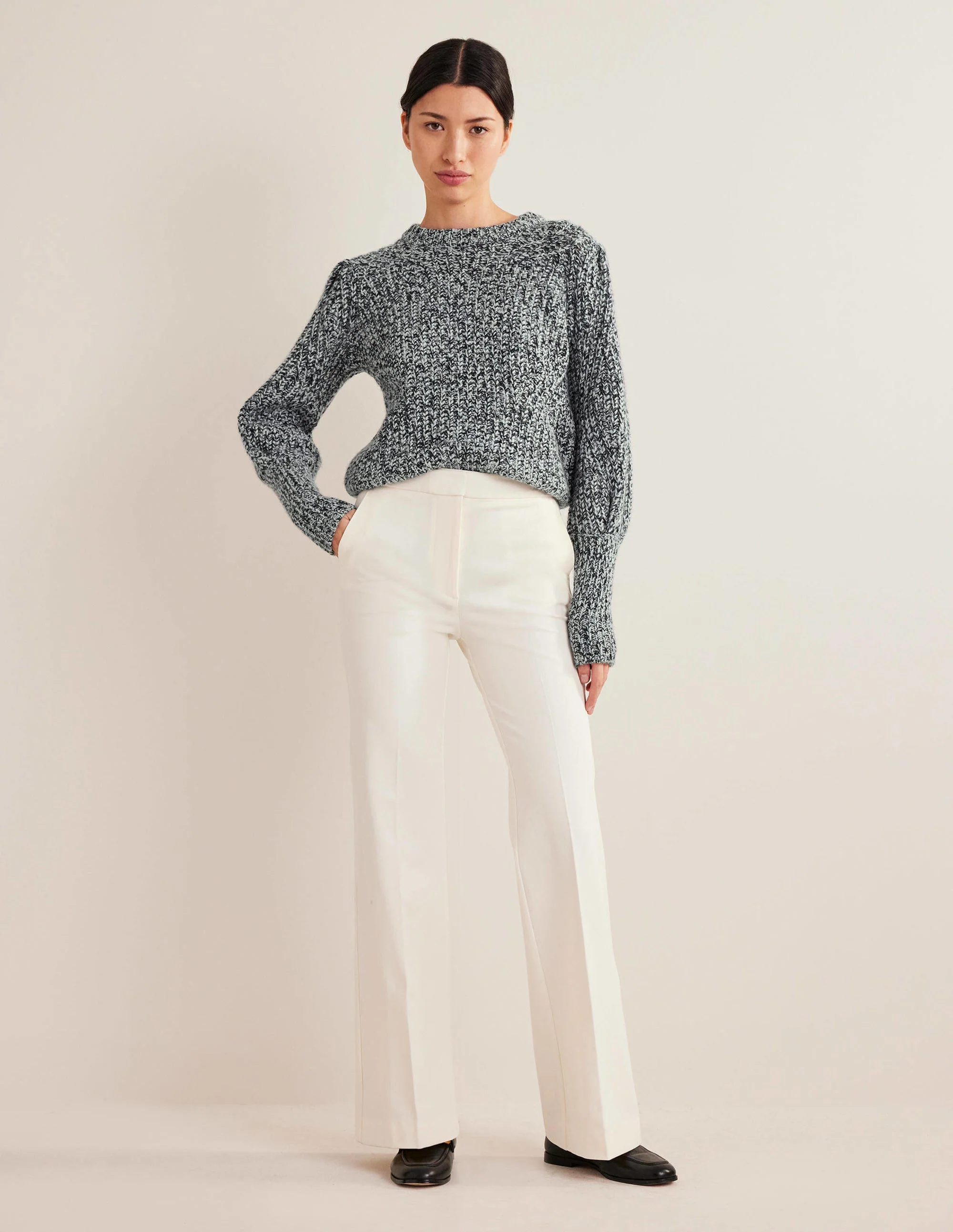 Breiter Kaschmirpullover mit Rippstruktur-Navy, Chinchilla Marl - Image 4