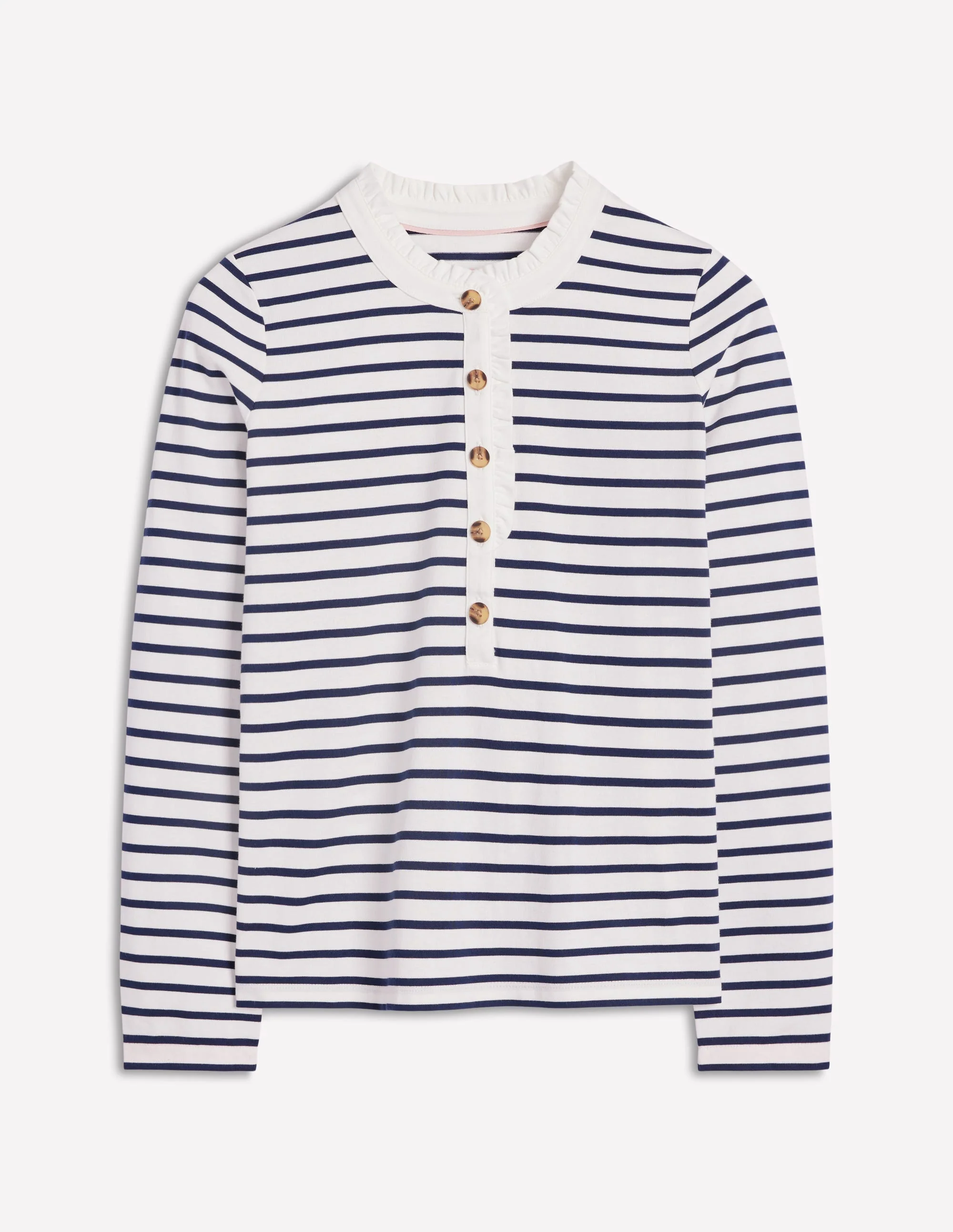 Breton-Oberteil mit Rüschenausschnitt-Naturweiß, Marineblau - Image 5