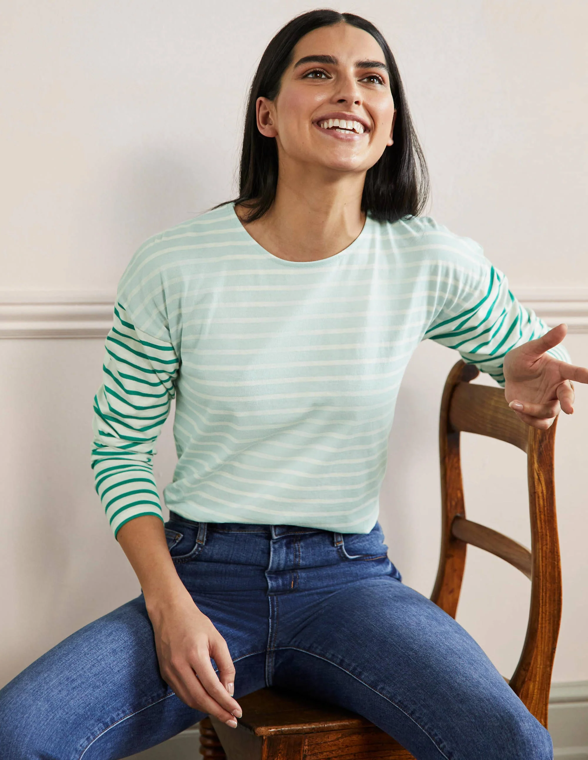 Bretonshirt mit überschnittenen Schultern-Morgendämmerungsblau/Naturweiß, Gestreift