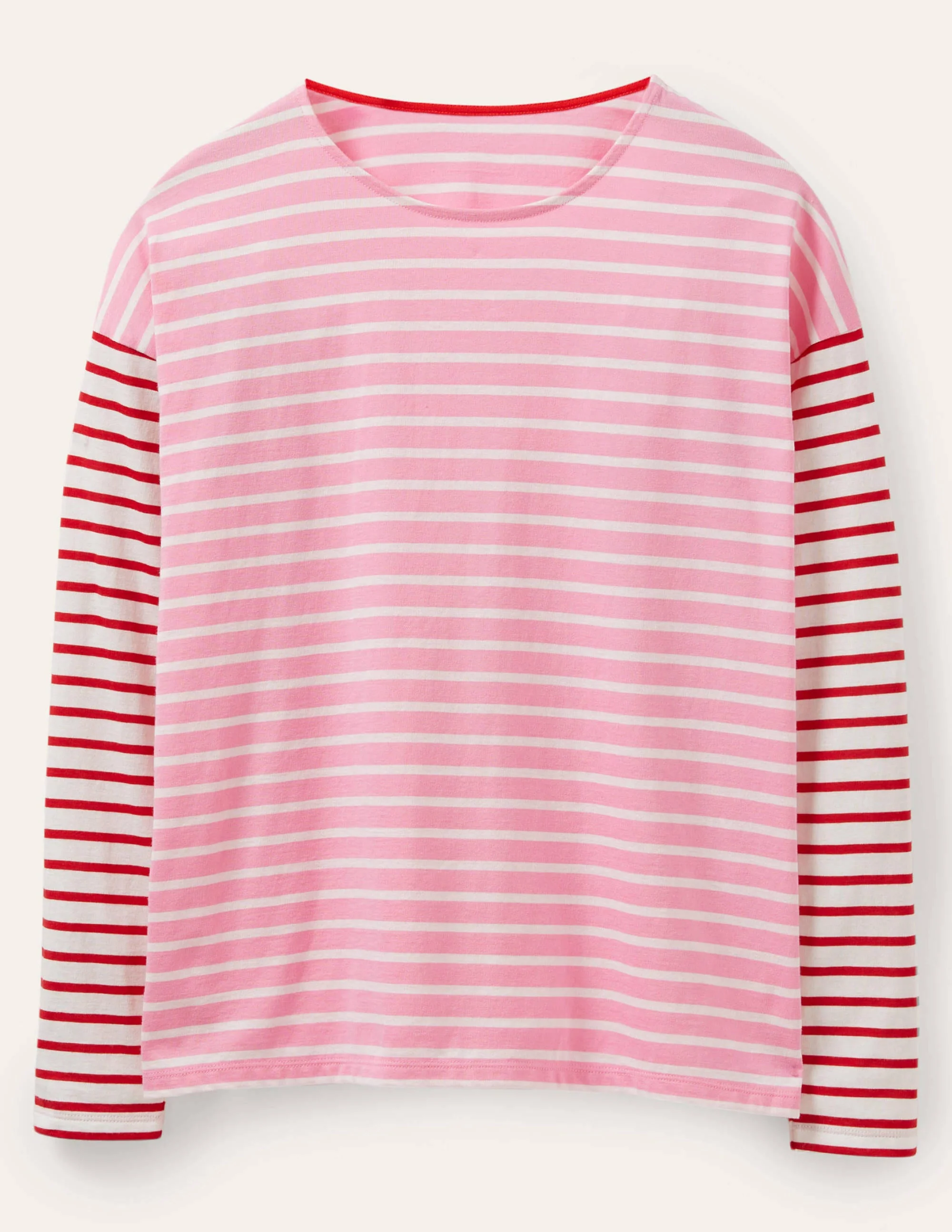Bretonshirt mit überschnittenen Schultern-Tiefes Rosa/Naturweiß, Gestreift - Image 5