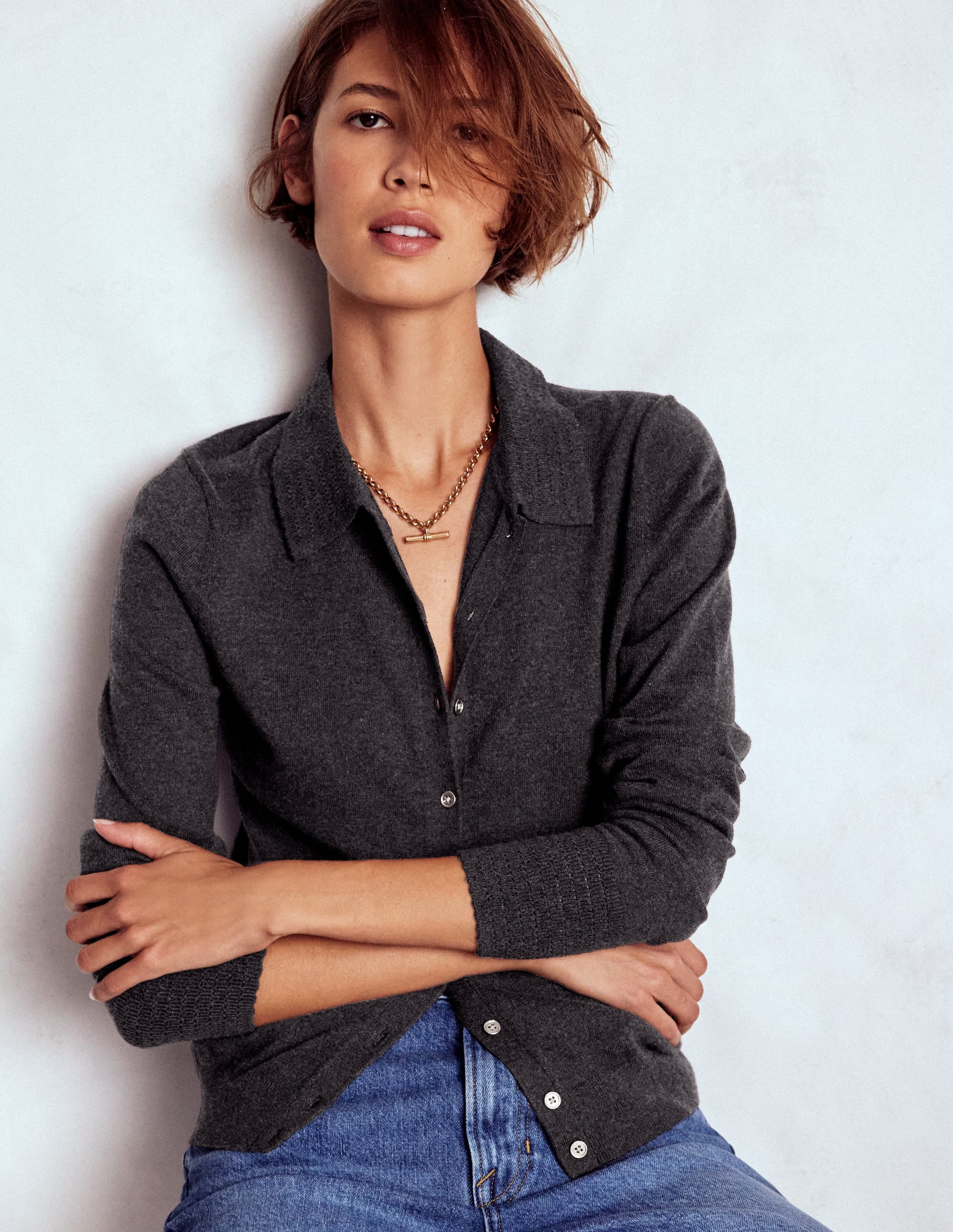 Briony Strickjacke mit Ziernähten-Anthrazit Melange - Image 4