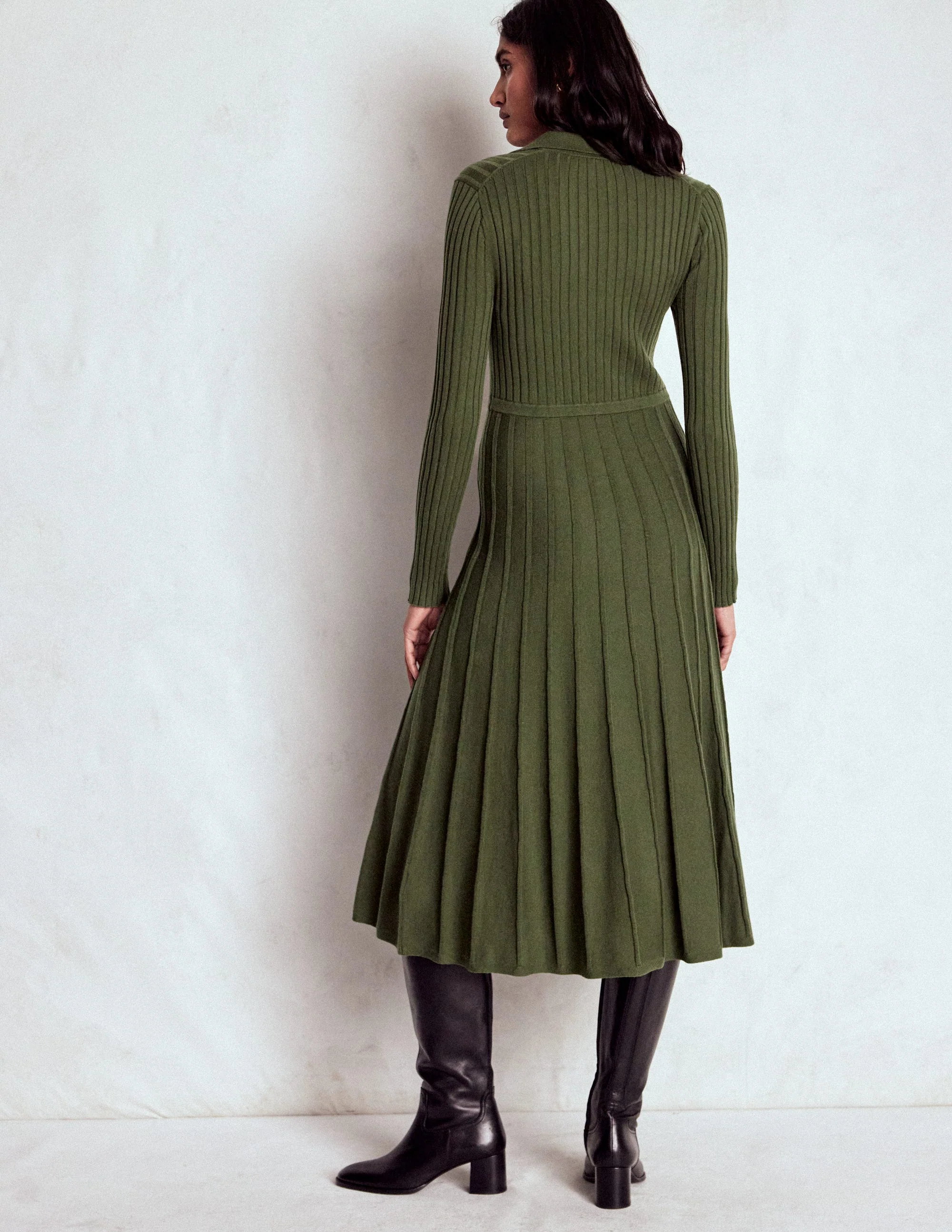 Brönte Hemdblusenkleid aus Rippstrick-Waldgrün - Image 3