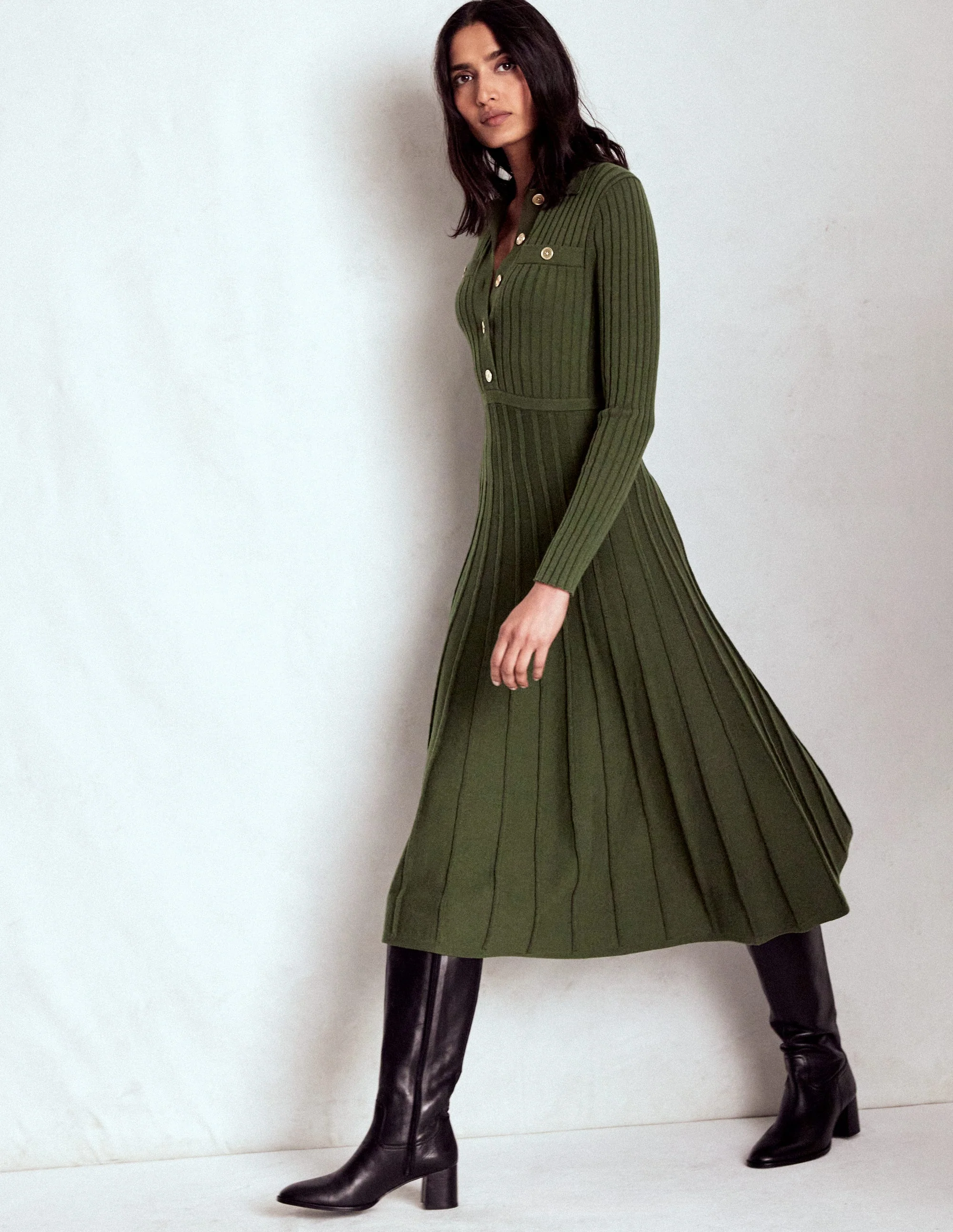 Brönte Hemdblusenkleid aus Rippstrick-Waldgrün - Image 4