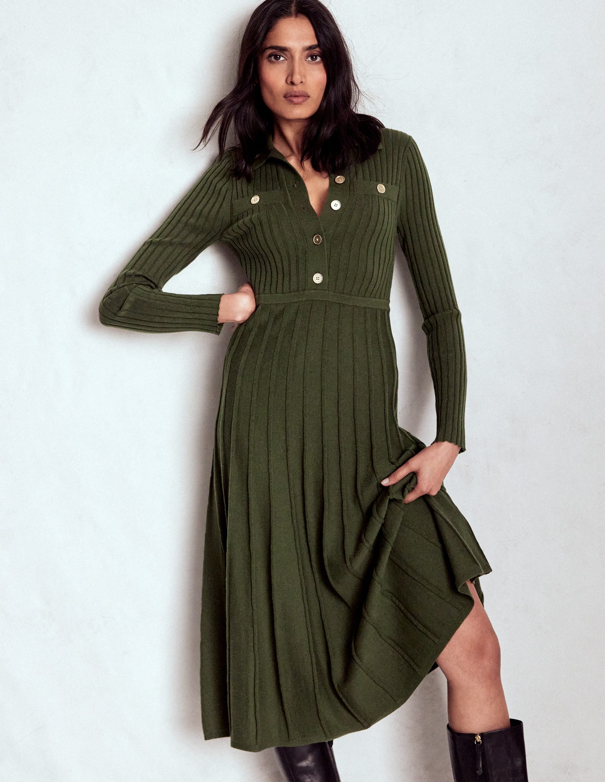 Brönte Hemdblusenkleid aus Rippstrick-Waldgrün - Image 5