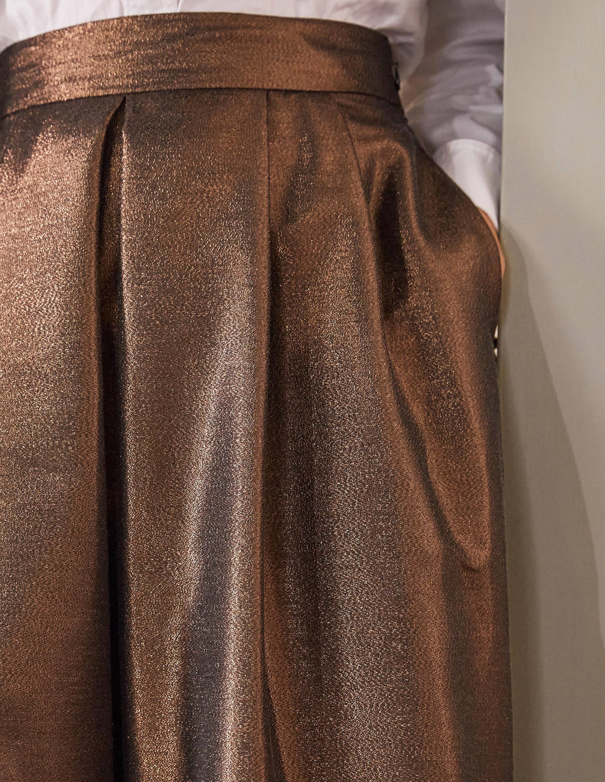 Bronzefarbener Midi-Tellerrock-Metallisch