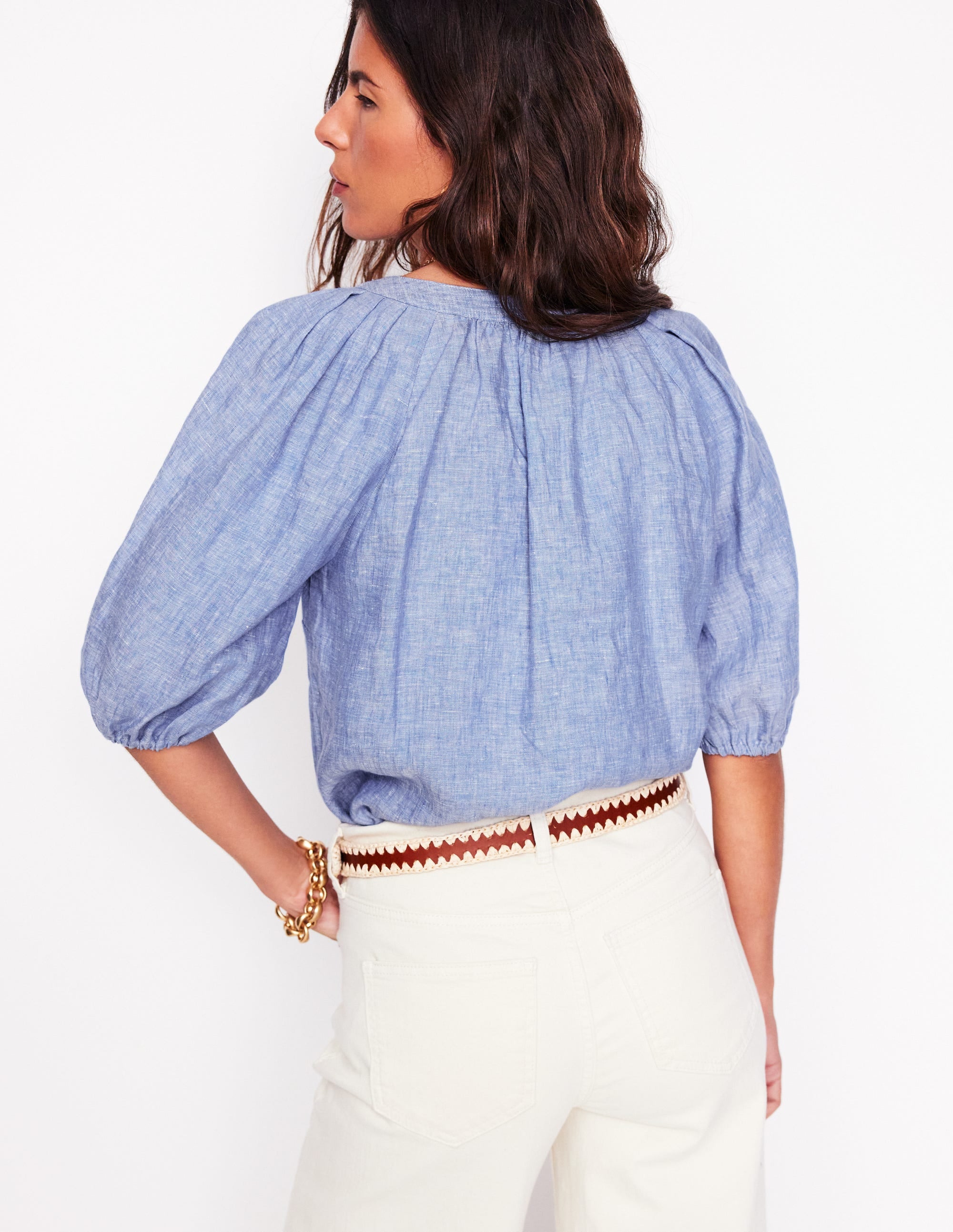 Brooke Leinenoberteil-Blauer Faux-Uni - Image 5
