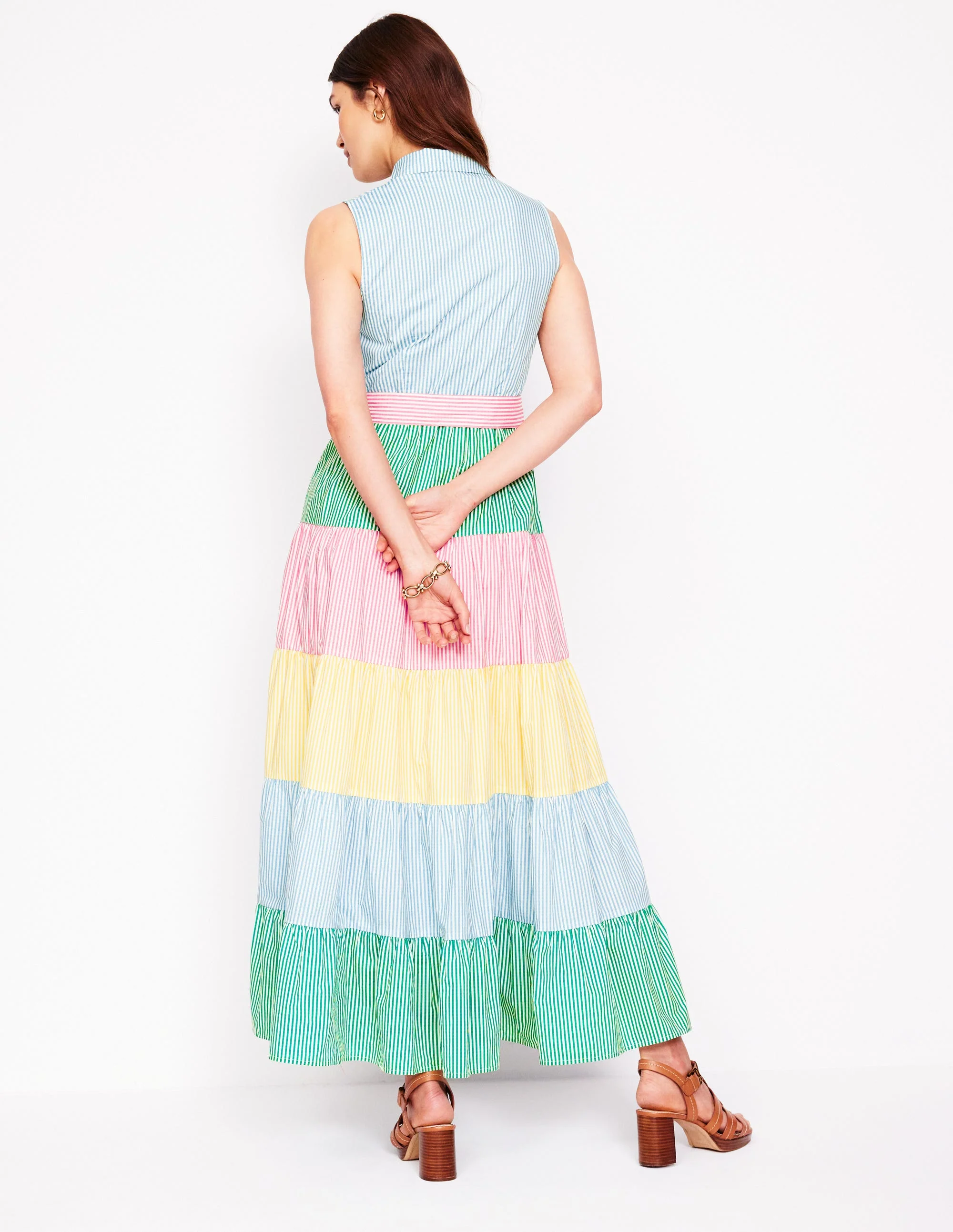 Buntes Hemdblusenkleid mit Stufen-Enteneiblau Streifen - Image 3