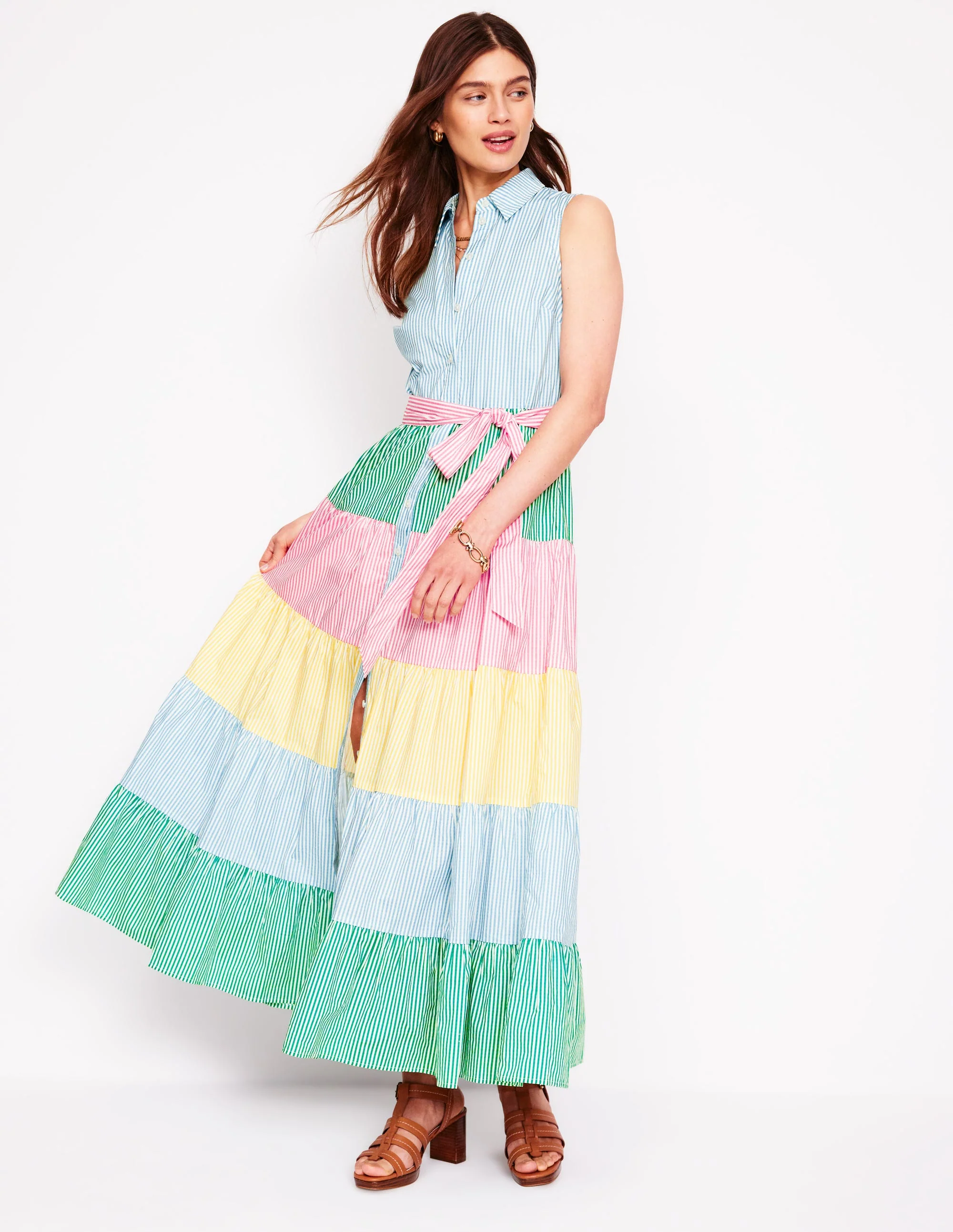 Buntes Hemdblusenkleid mit Stufen-Enteneiblau Streifen - Image 4