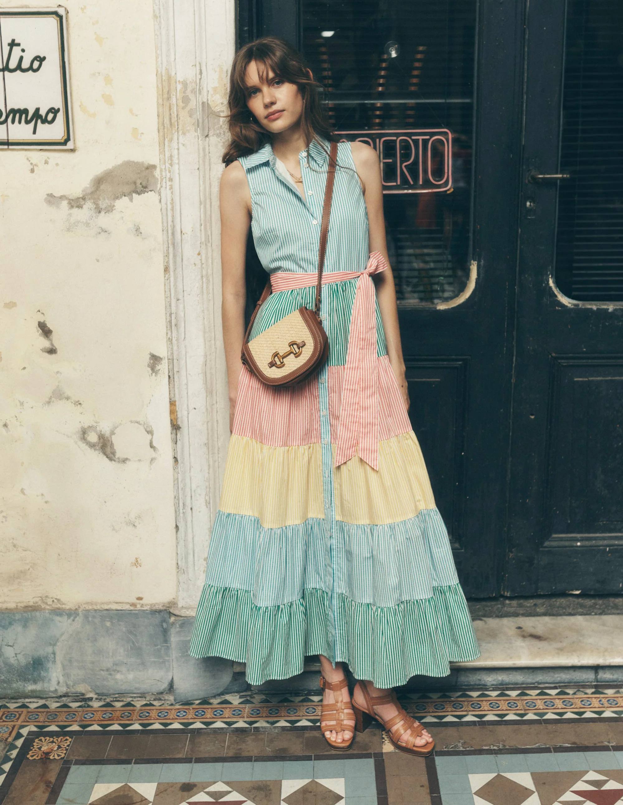 Buntes Hemdblusenkleid mit Stufen-Enteneiblau Streifen - Image 5