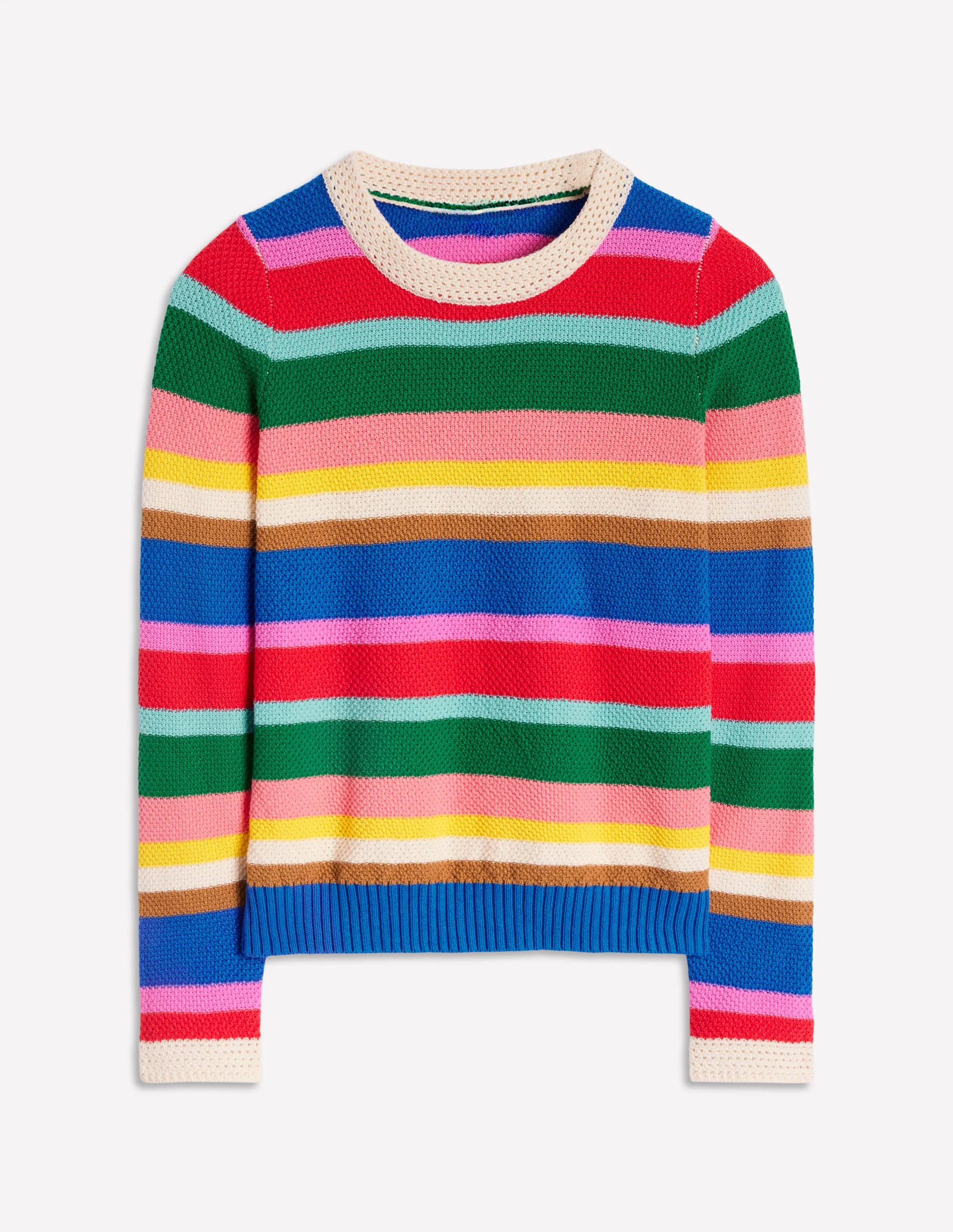 Callie Pullover mit Häkelbesatz-Knalliger Regenbogen Breite Streifen - Image 7