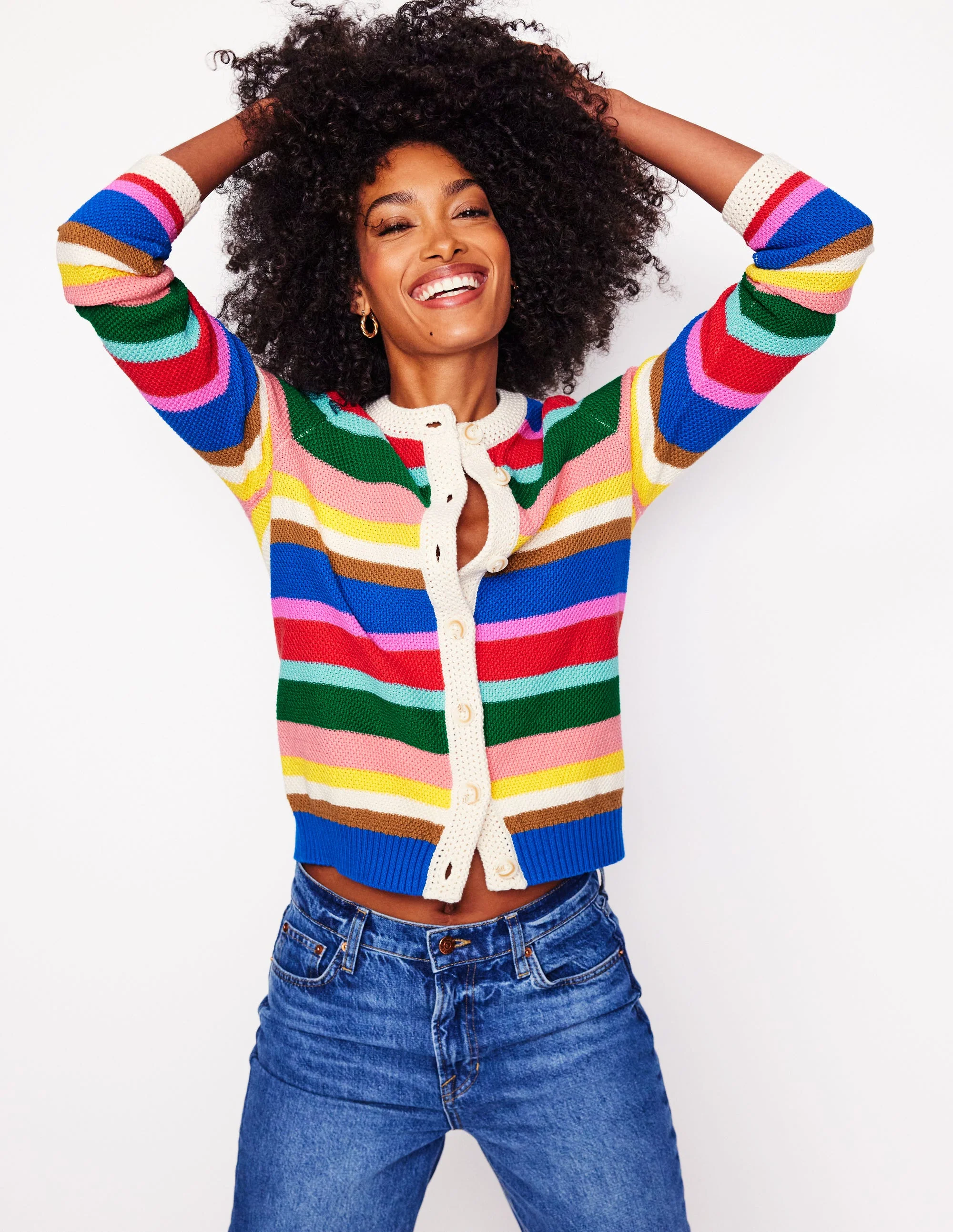 Callie Strickjacke mit Häkelbesatz-Knalliger Regenbogen Breite Streifen - Image 2