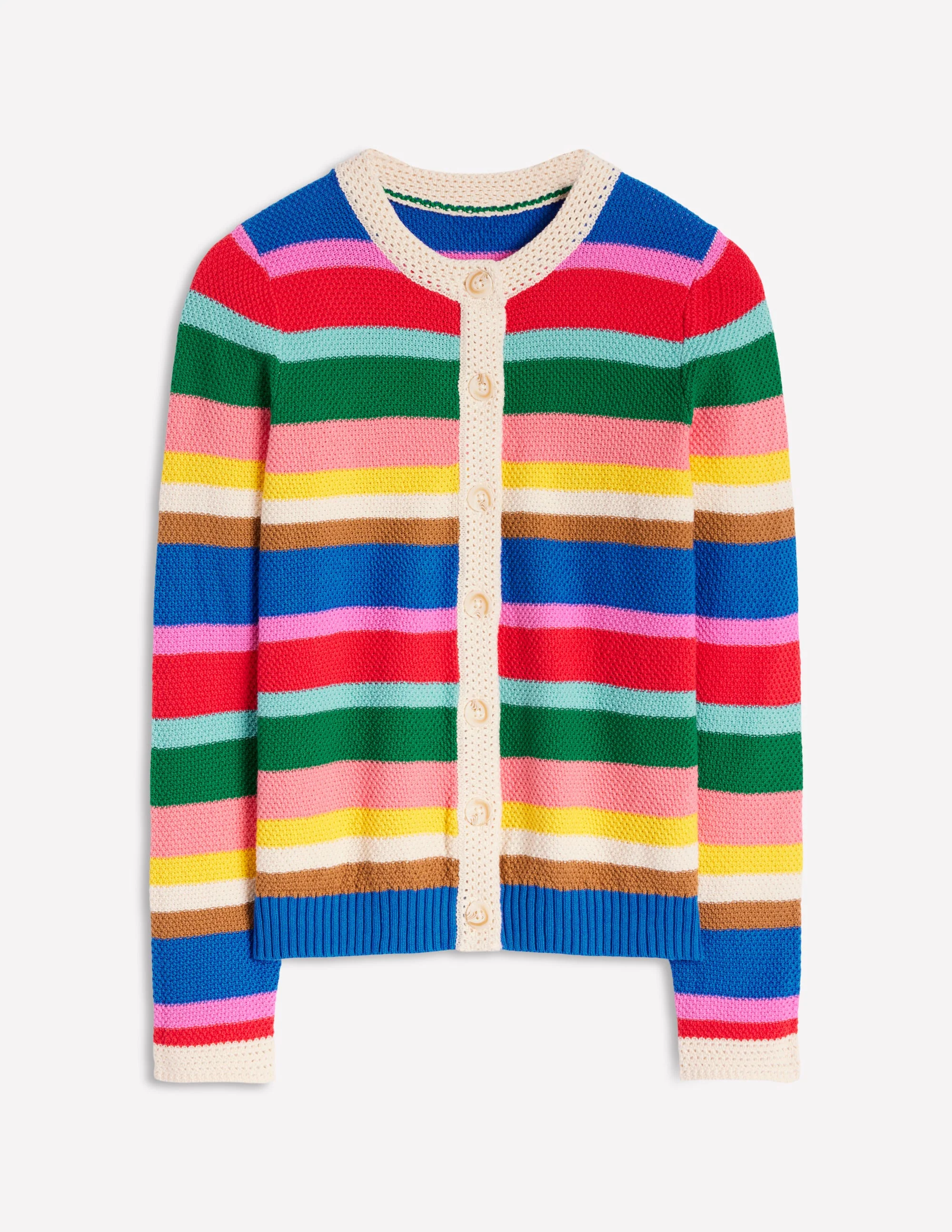 Callie Strickjacke mit Häkelbesatz-Knalliger Regenbogen Breite Streifen - Image 8