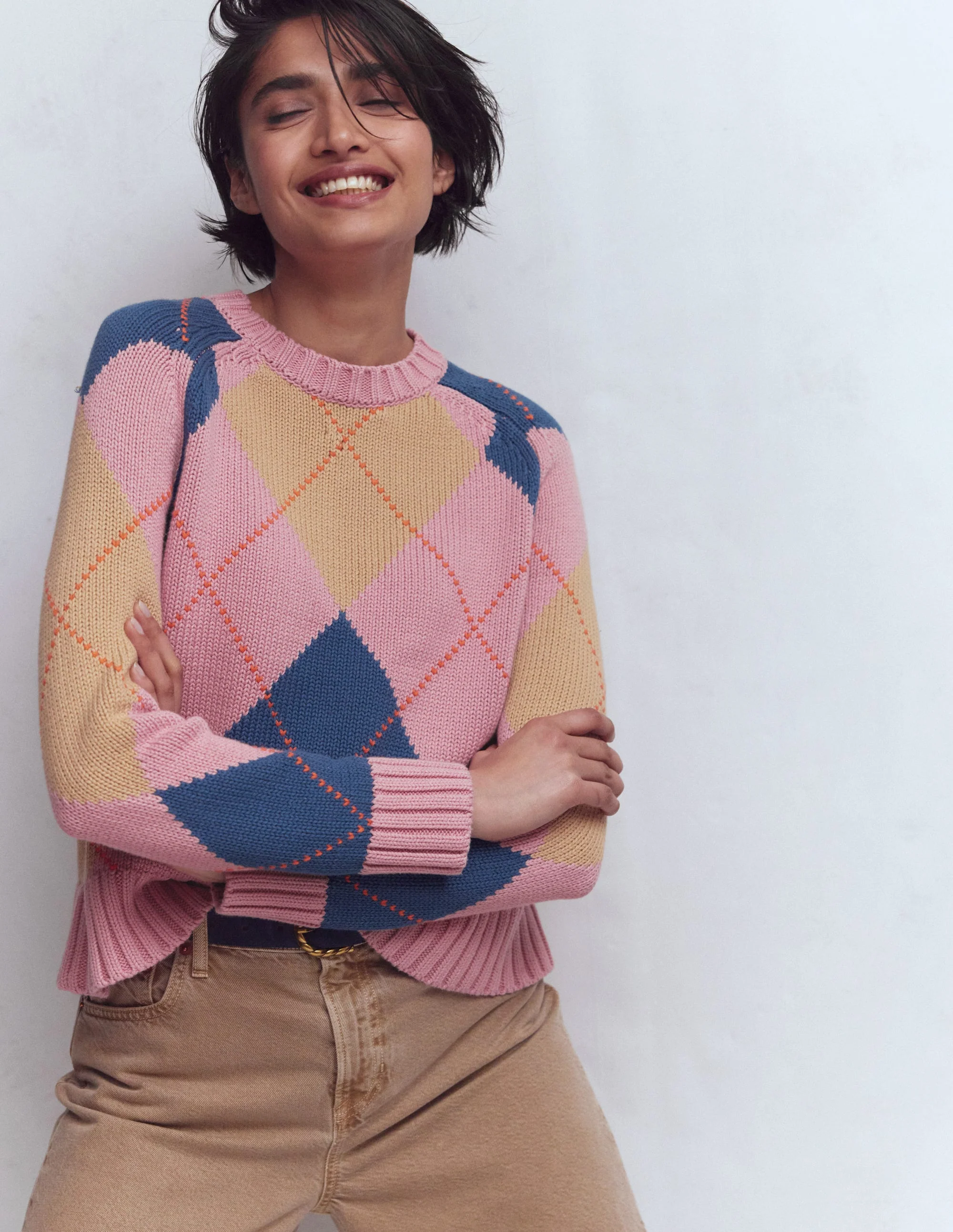Camilla Argyle-Pullover aus Baumwolle-Rosa Argyle - Image 2