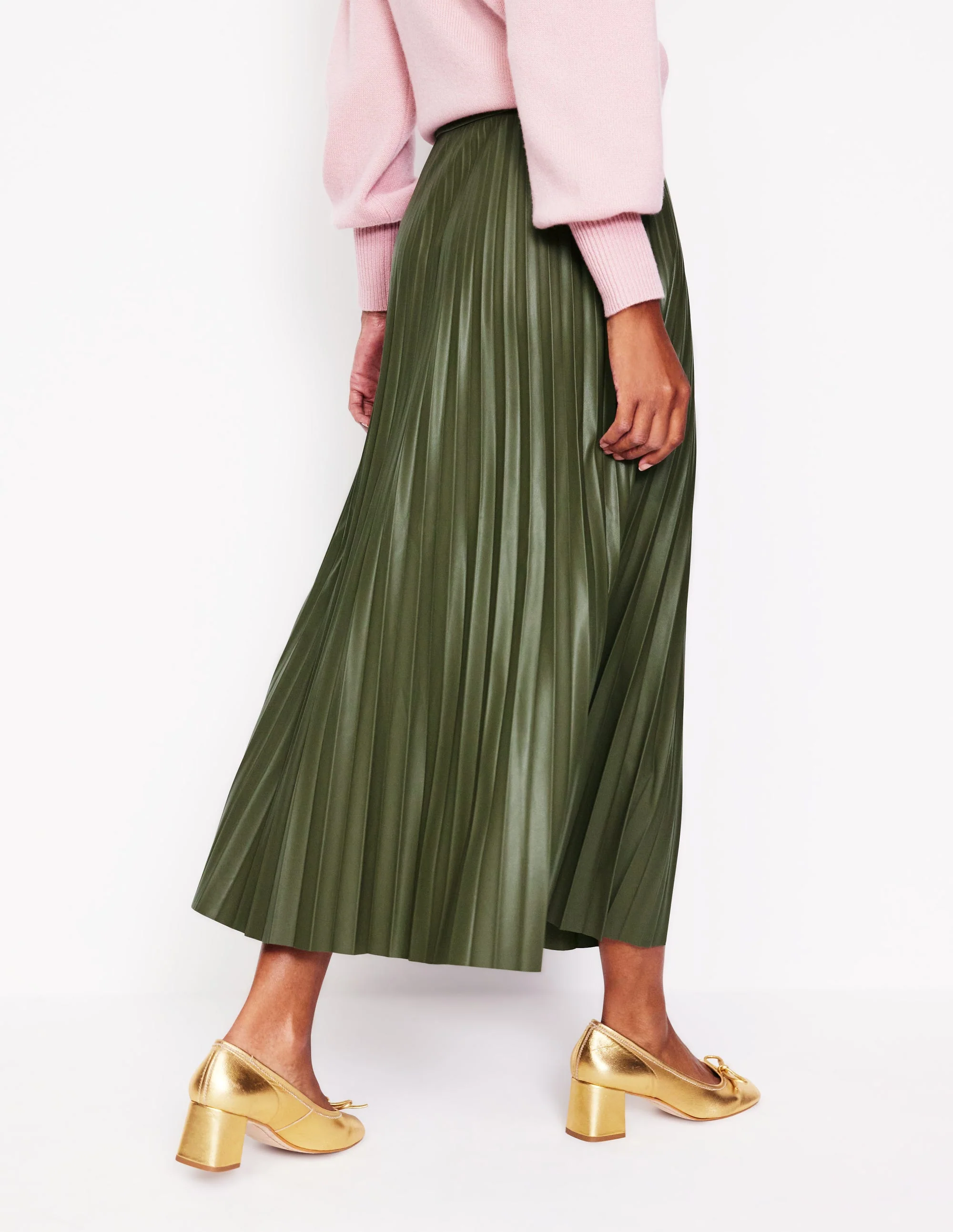 Camilla Kunstleder-Maxirock-Blasses Khaki - Image 3
