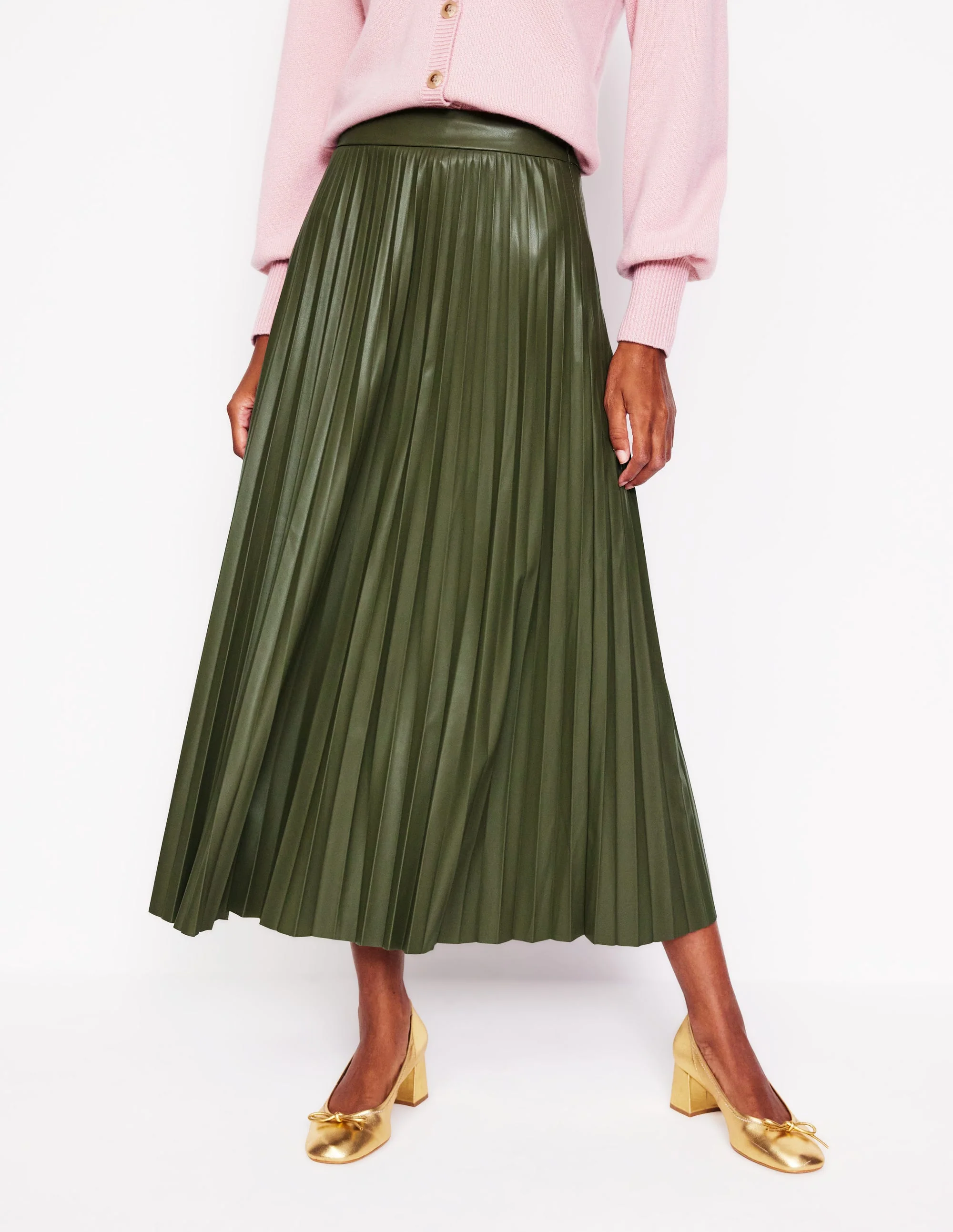 Camilla Kunstleder-Maxirock-Blasses Khaki - Image 4
