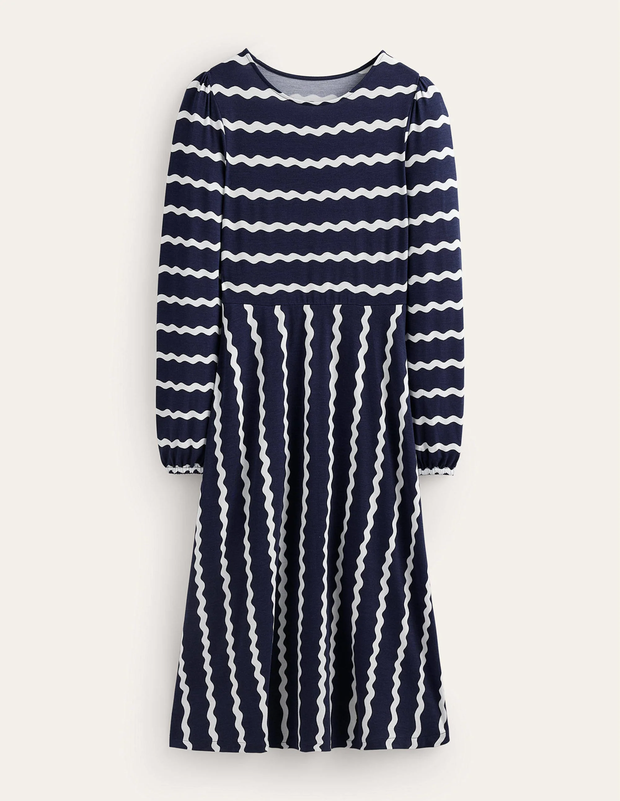 Camille Midikleid aus Jersey-Französisches Marineblau, Chevron - Image 5